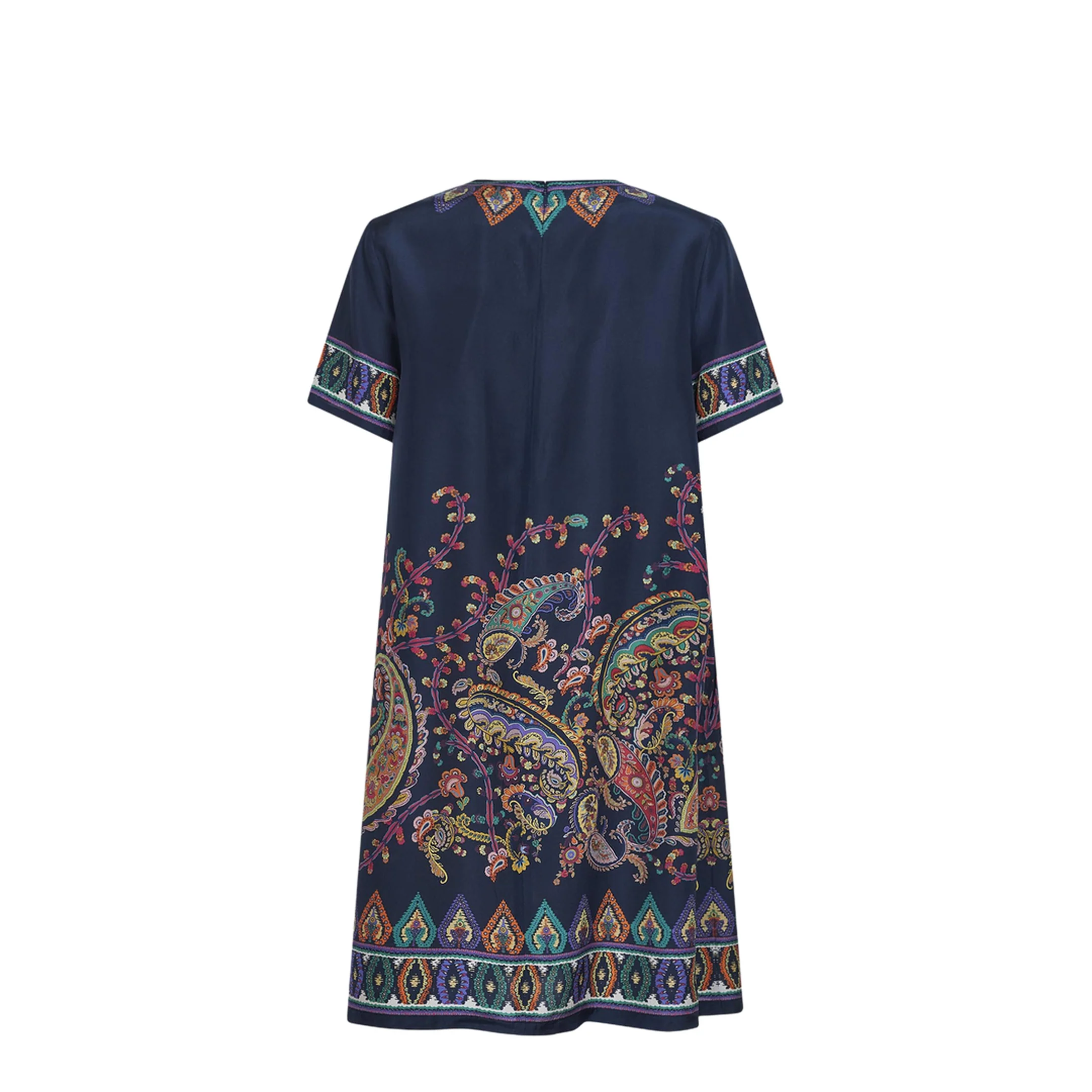 Blue Paisley-print Habotai Silk Tunic Short Dress - Image 3