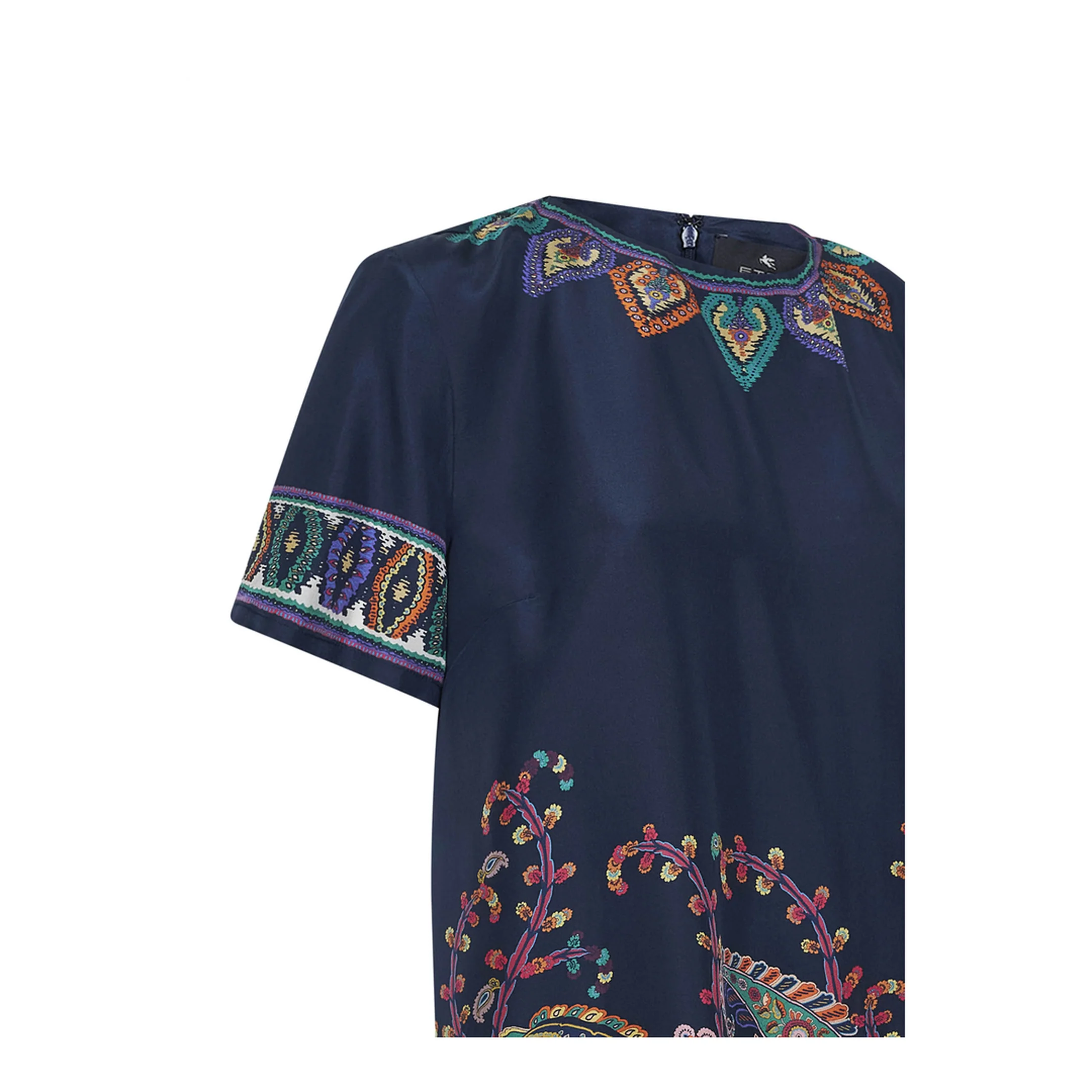 Blue Paisley-print Habotai Silk Tunic Short Dress - Image 4