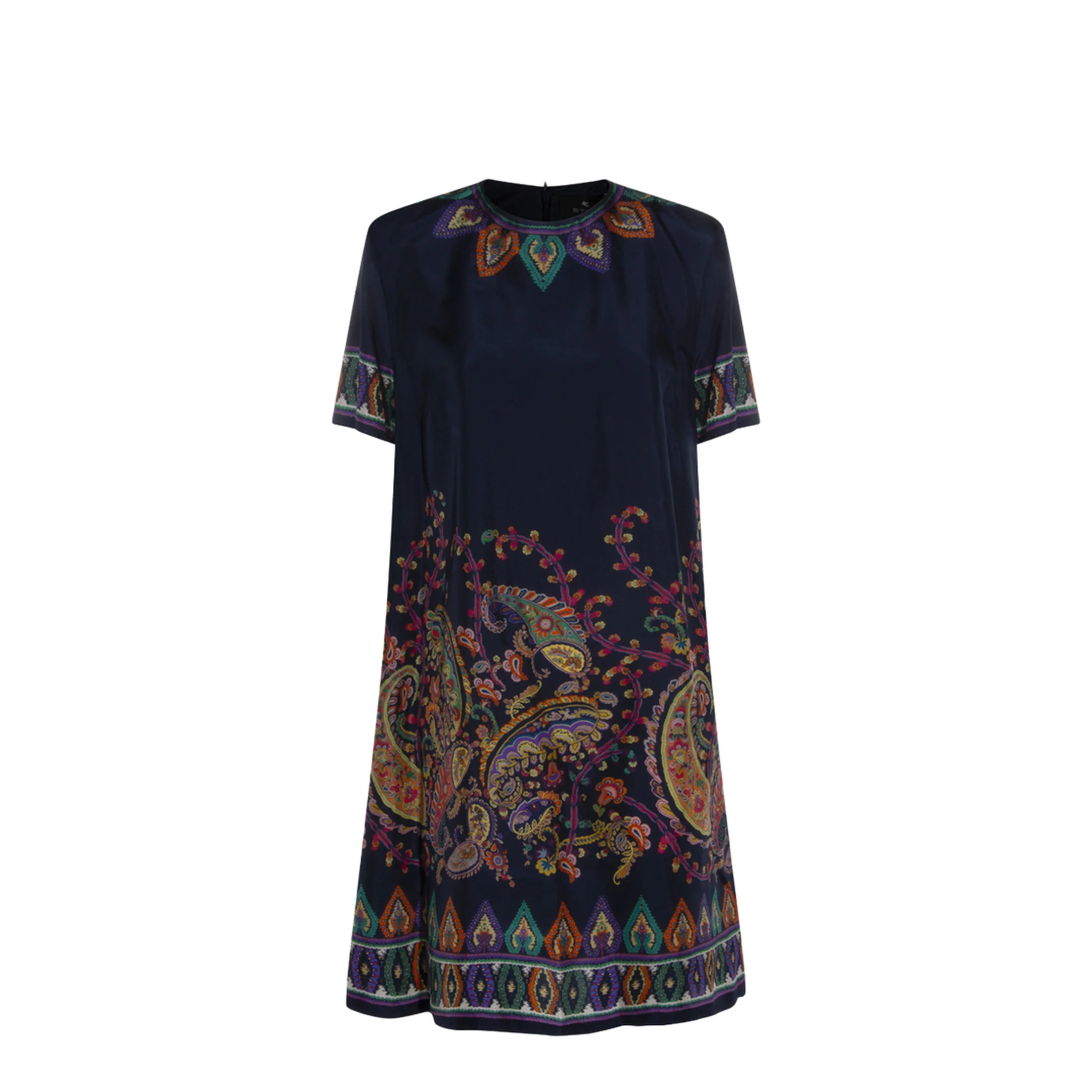 Blue Paisley-print Habotai Silk Tunic Short Dress - Image 5