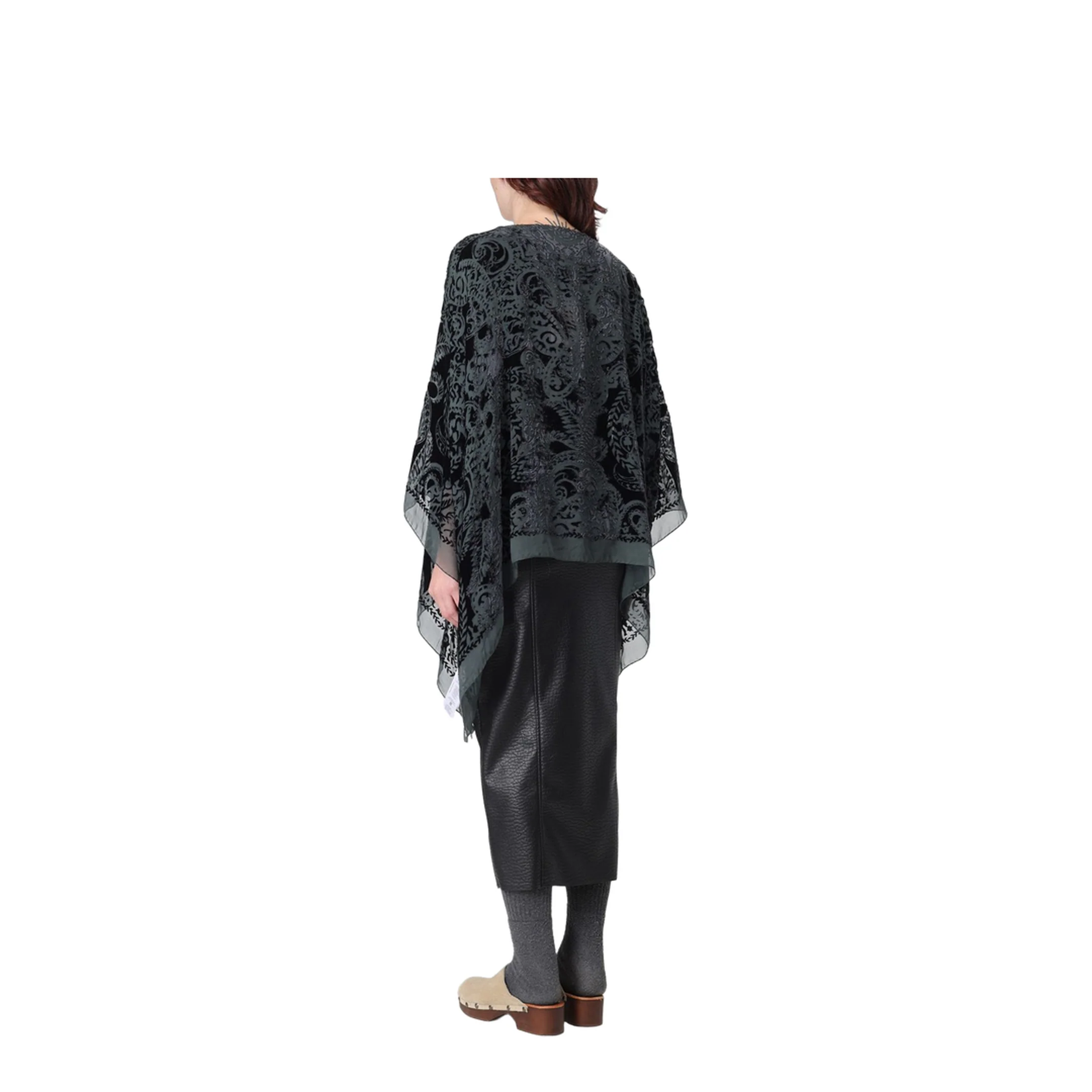 Women's Patterned Silk Poncho Top Grey - Image 3