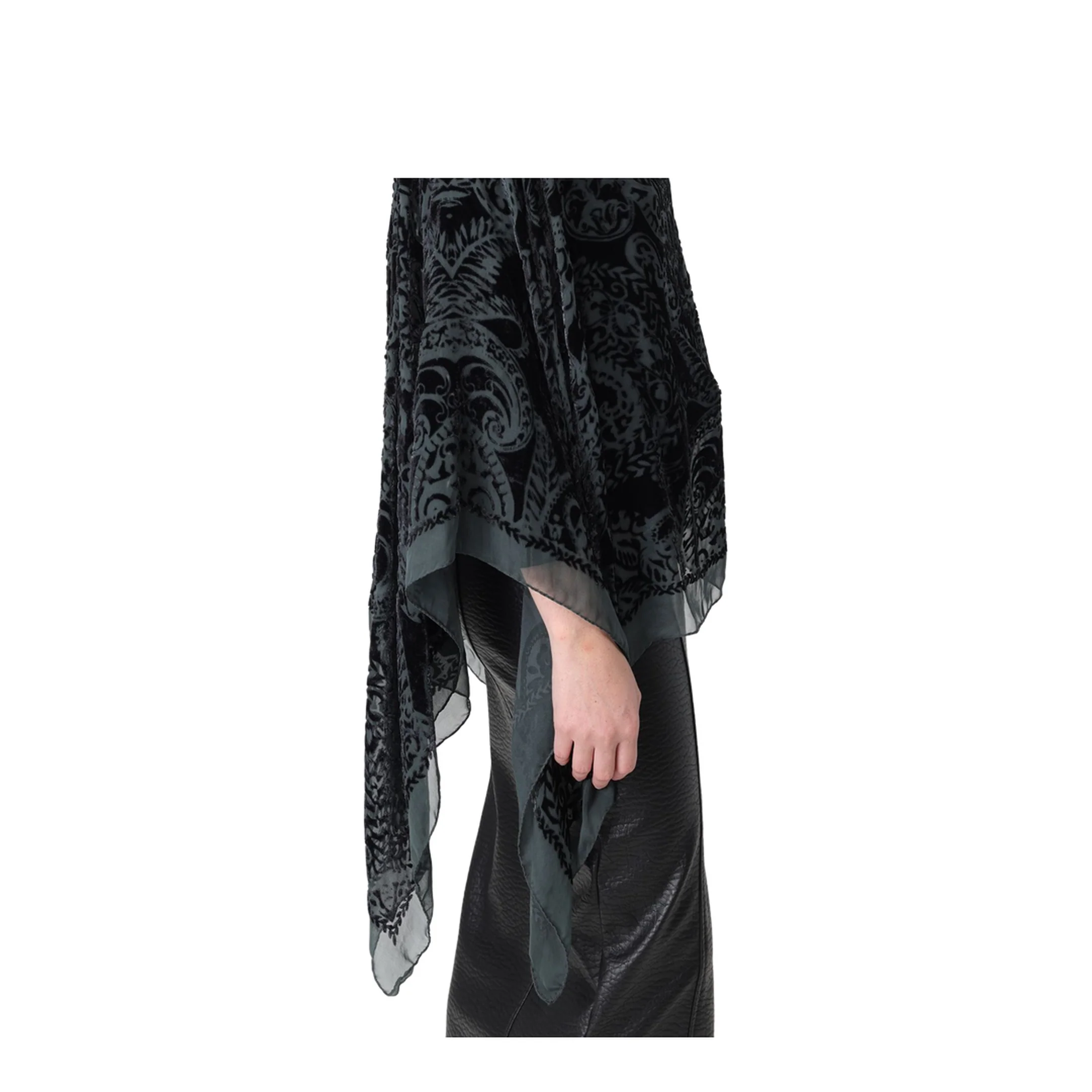 Women's Patterned Silk Poncho Top Grey - Image 5
