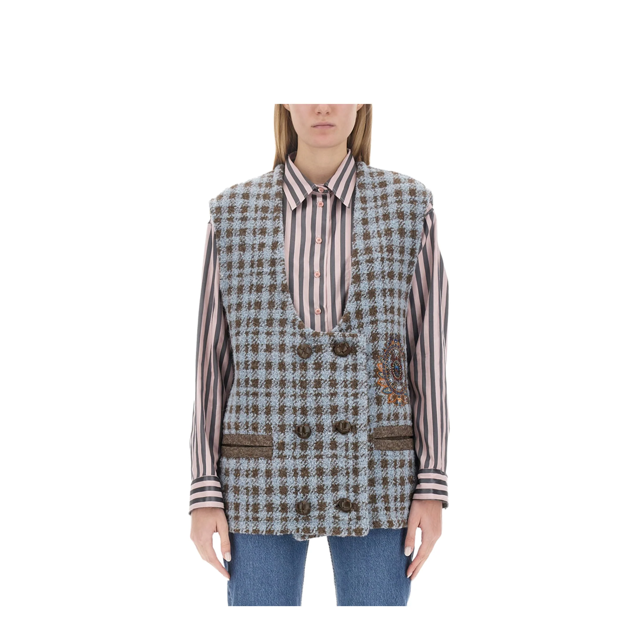 Checked Wool Blend Vest