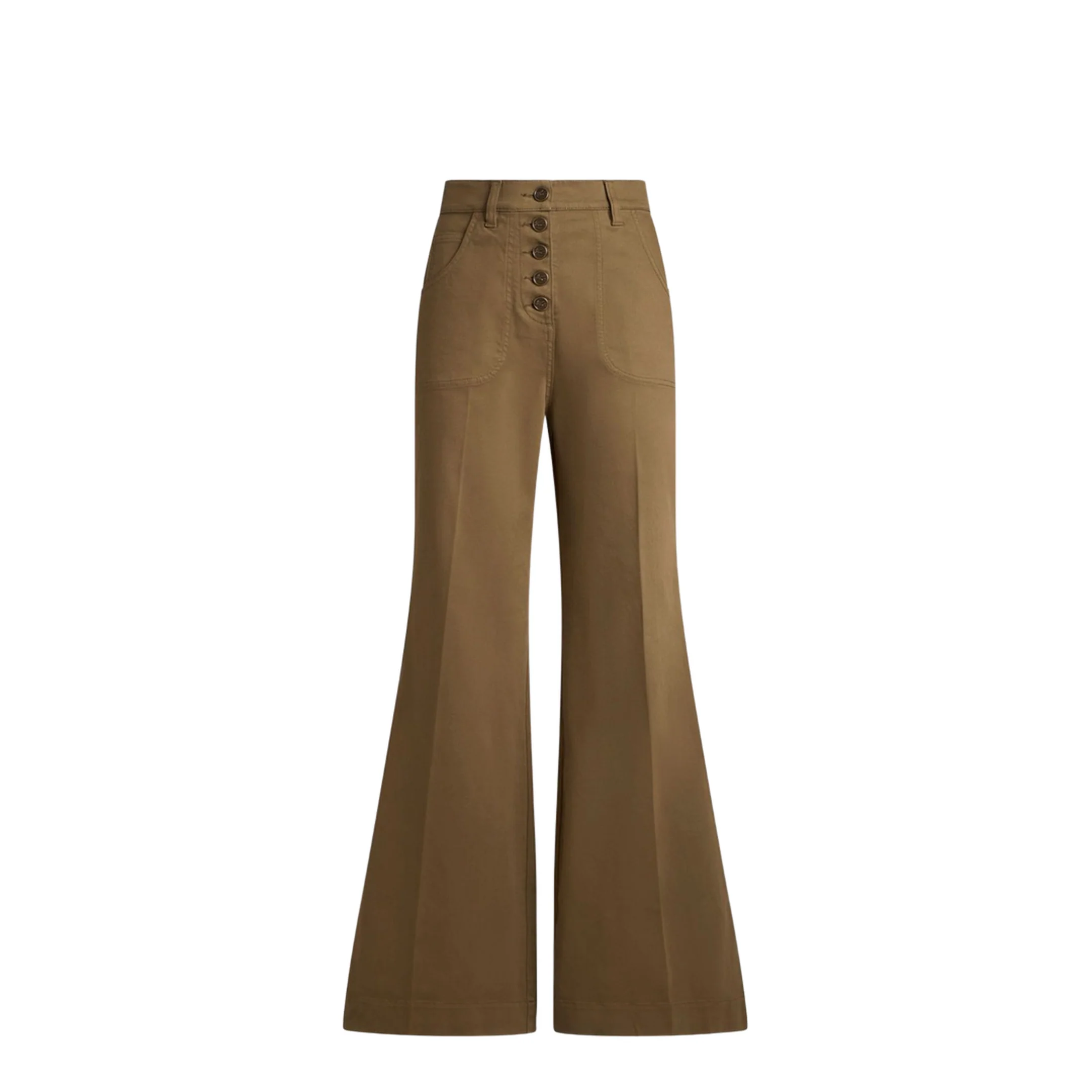 Buttoned Flared Denim Jeans Brown