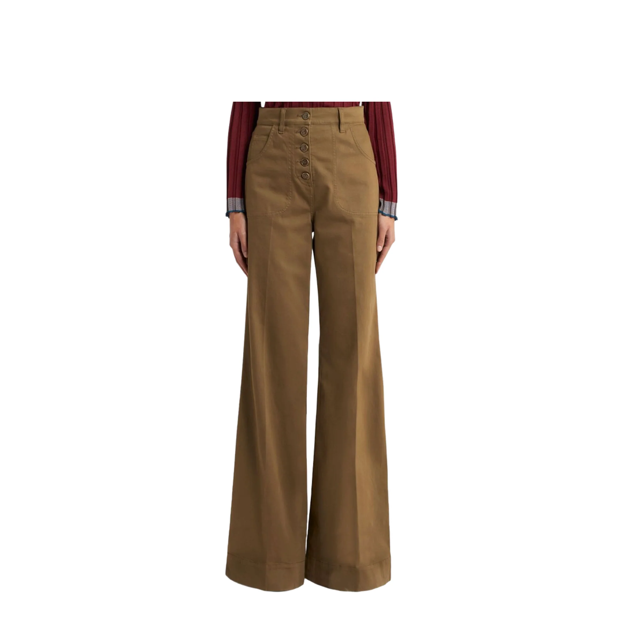 Buttoned Flared Denim Jeans Brown - Image 2