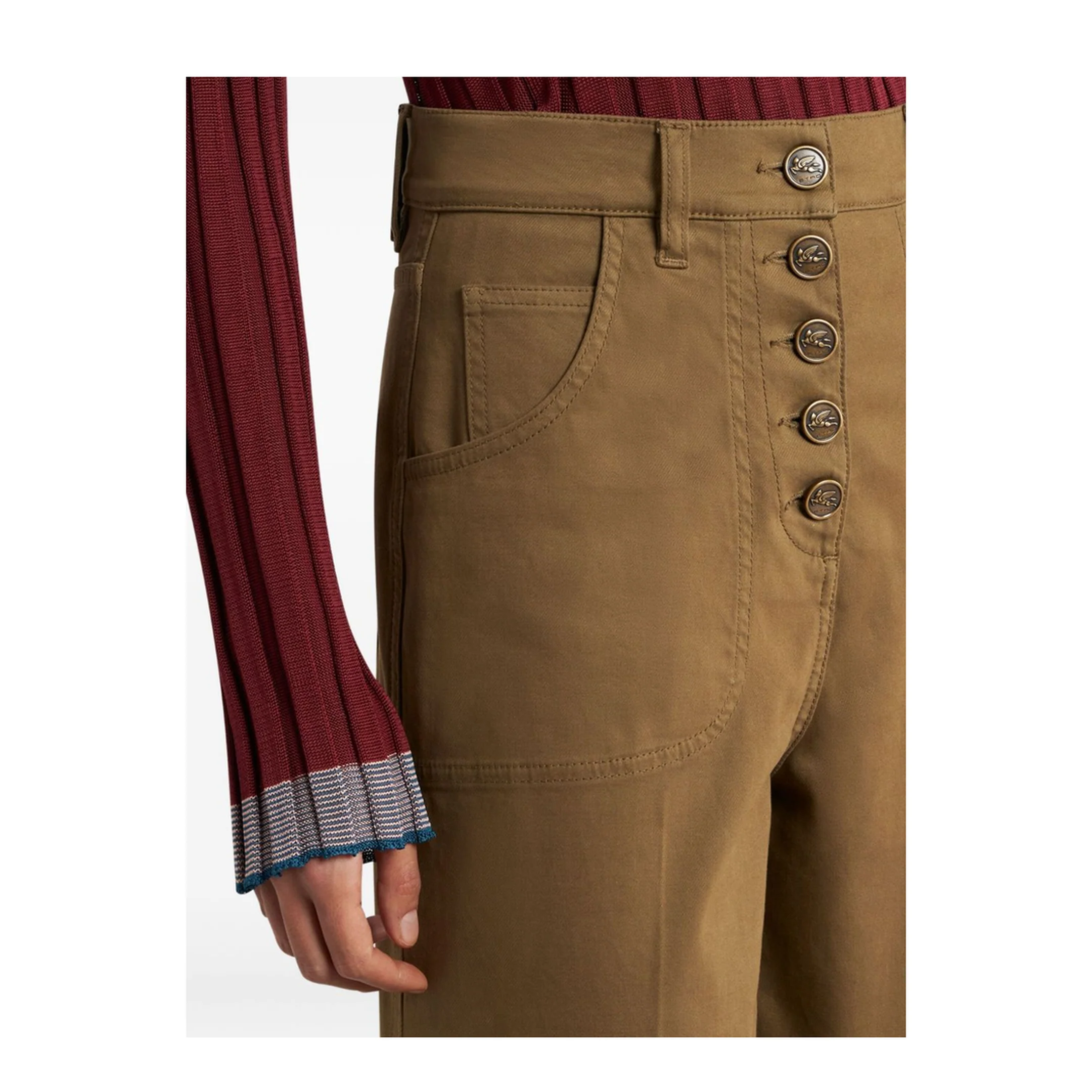Buttoned Flared Denim Jeans Brown - Image 4
