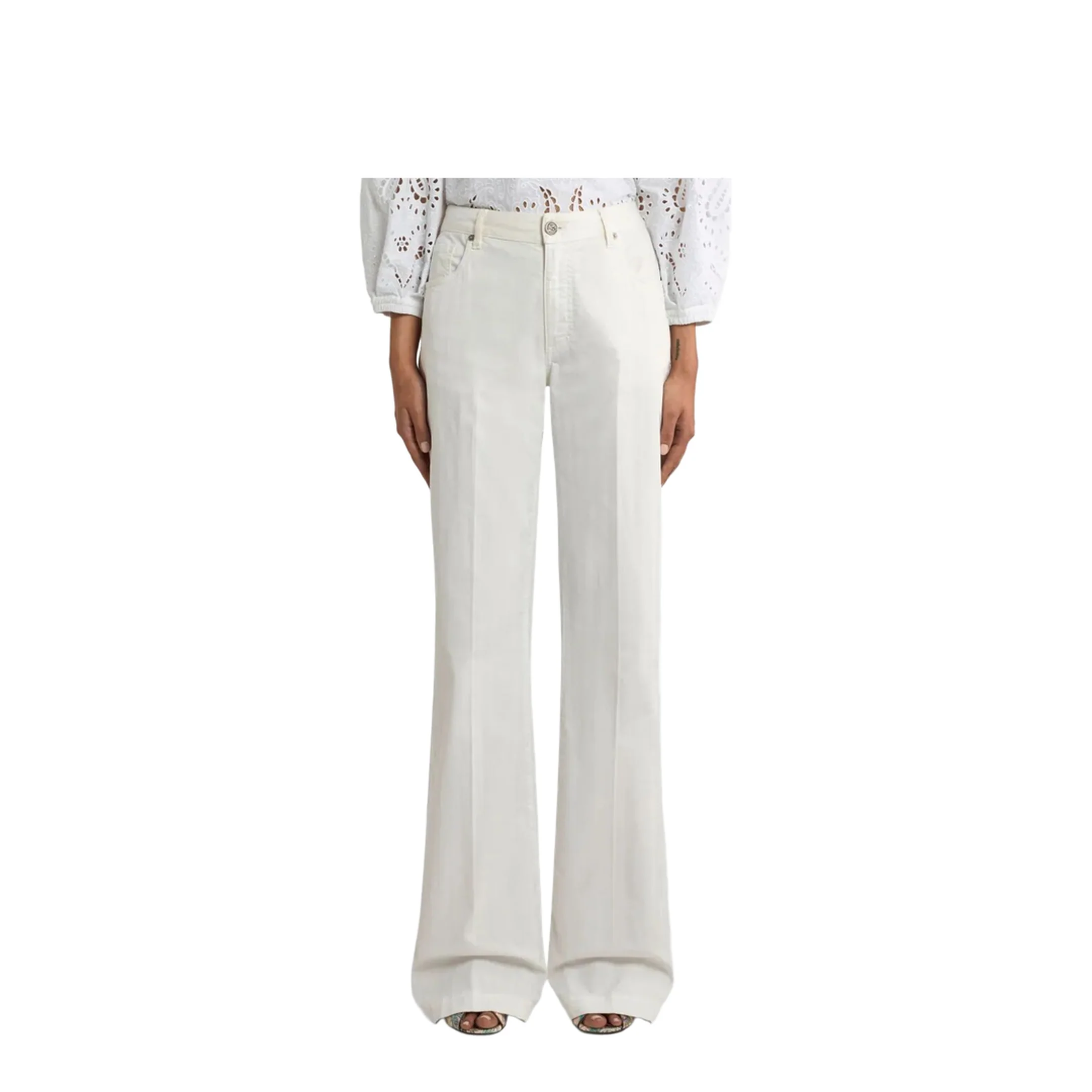 Embroidered Flared Jeans - White - Image 2