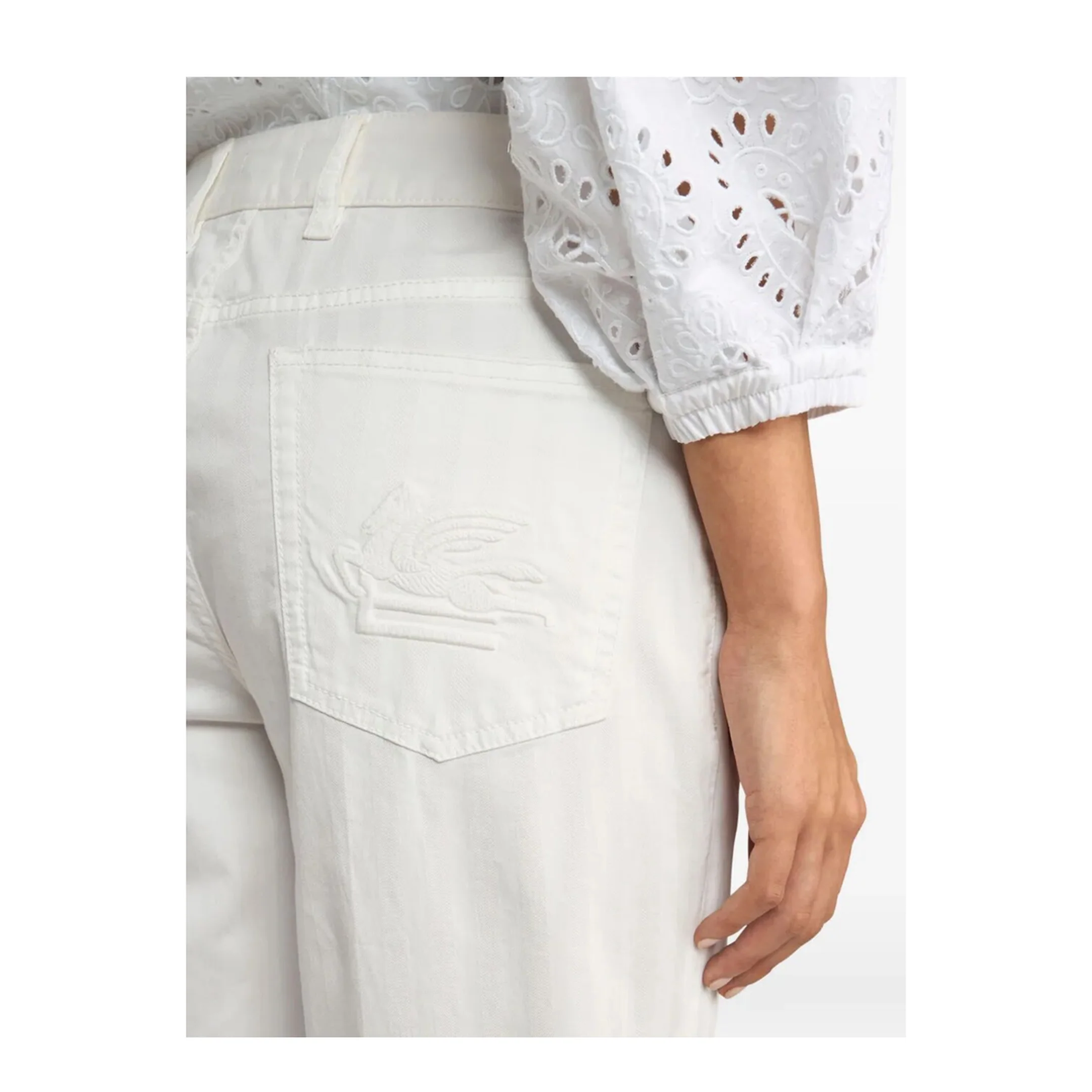 Embroidered Flared Jeans - White - Image 4