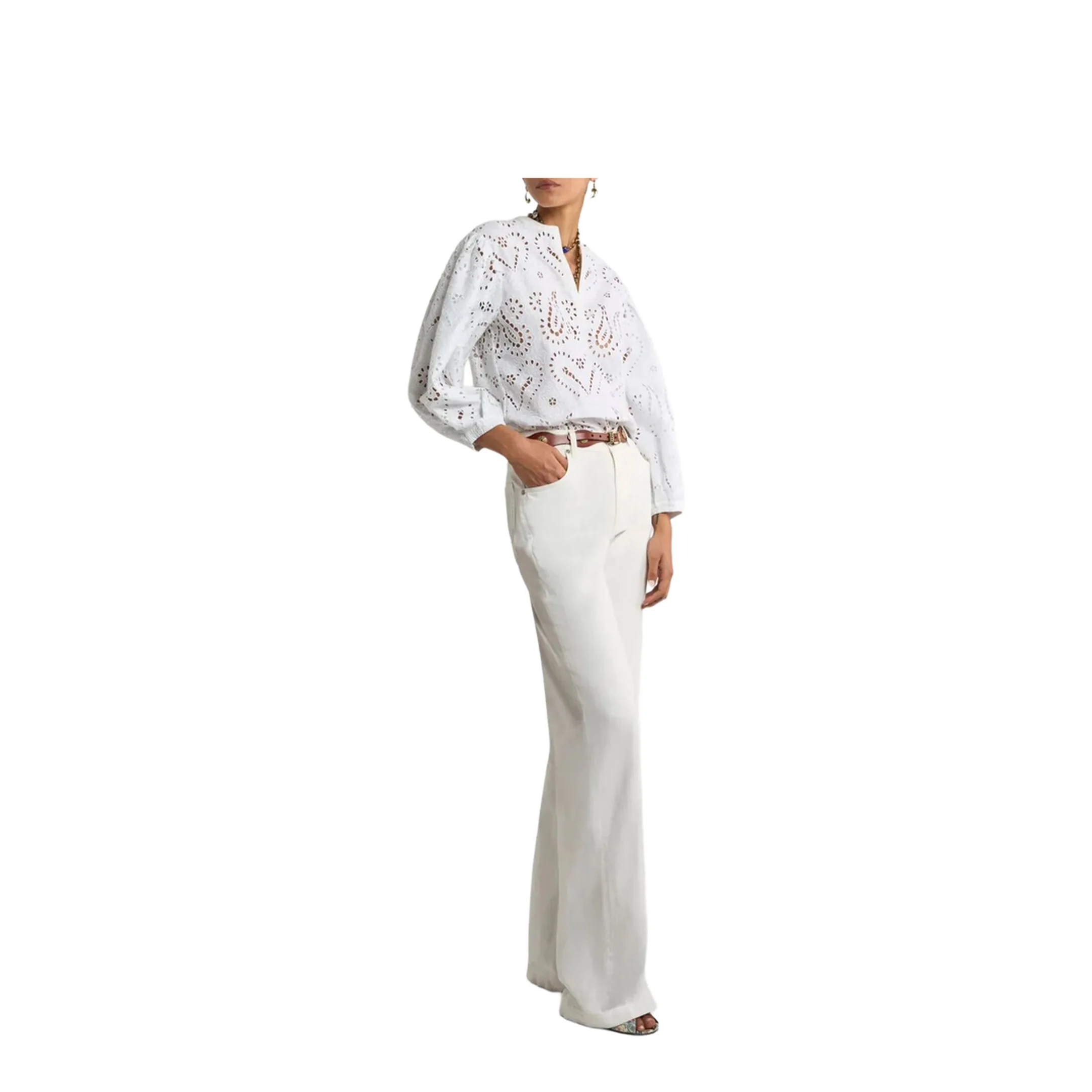 Embroidered Flared Jeans - White - Image 5