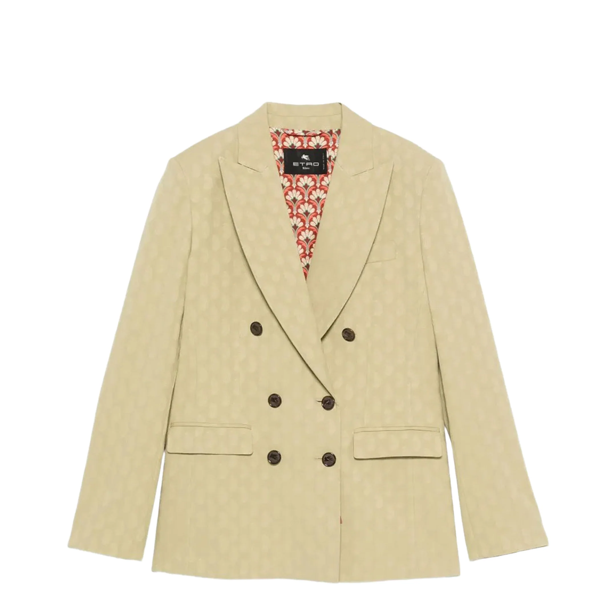 Paisley Pattern Double Breasted Blazer - Beige
