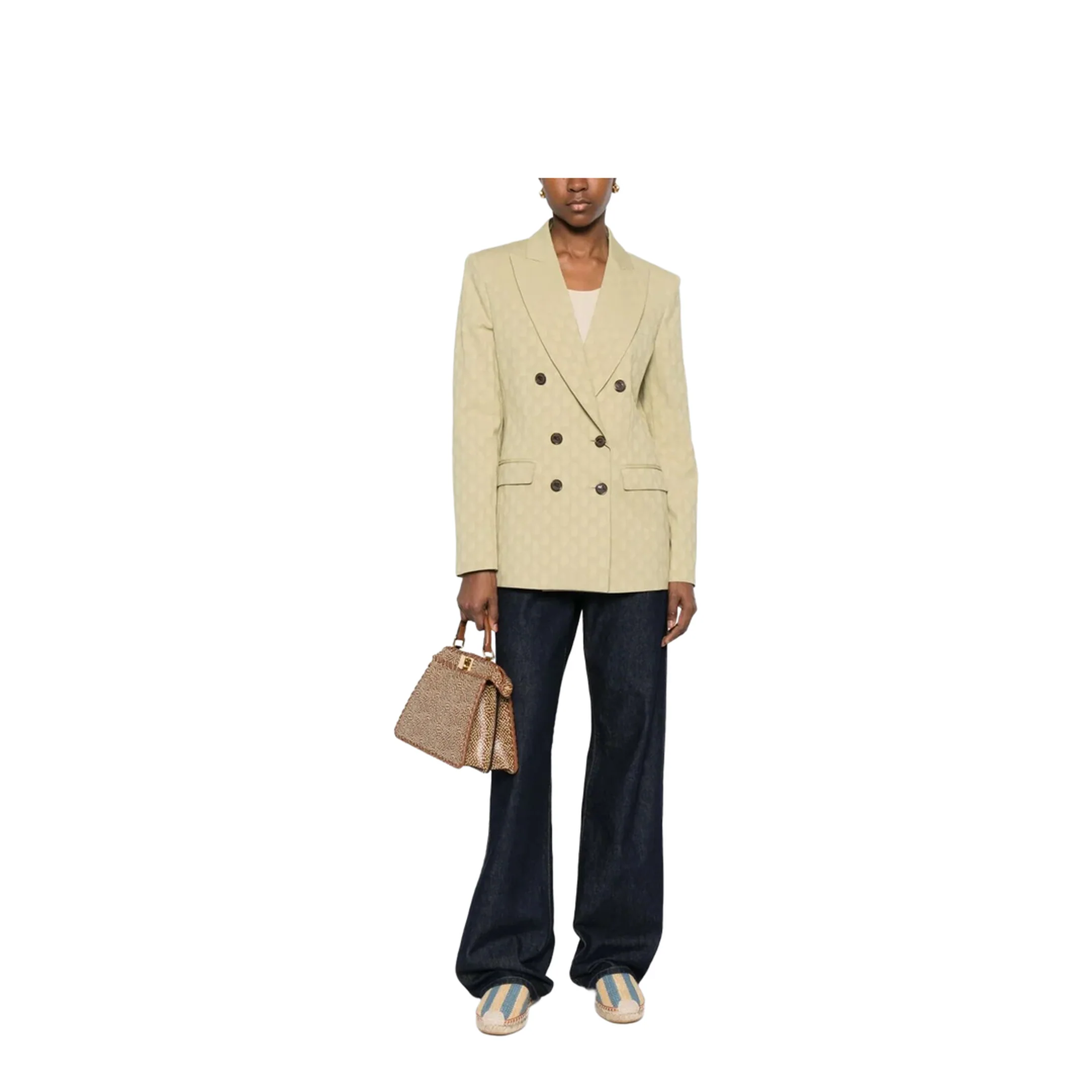 Paisley Pattern Double Breasted Blazer - Beige - Image 2