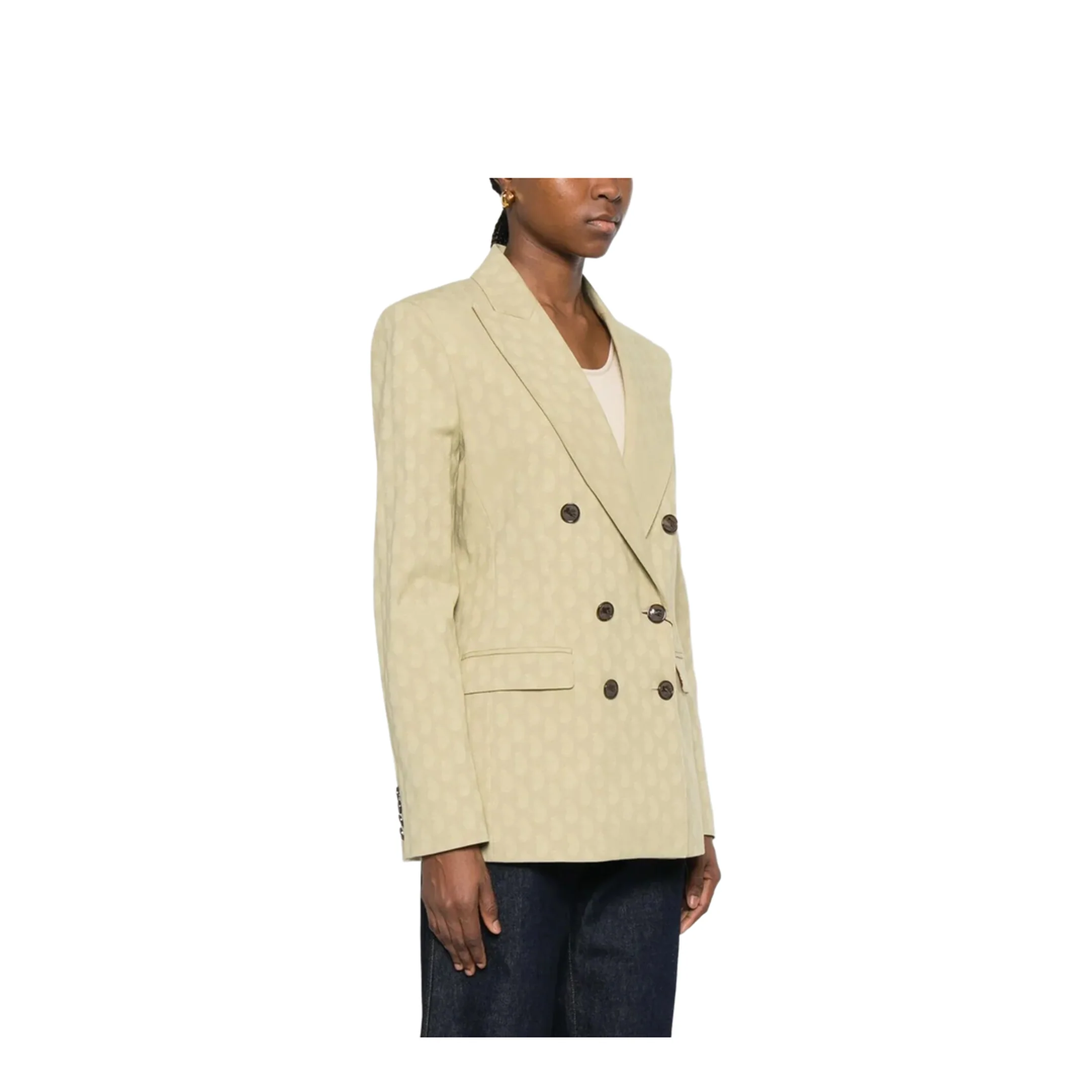 Paisley Pattern Double Breasted Blazer - Beige - Image 4