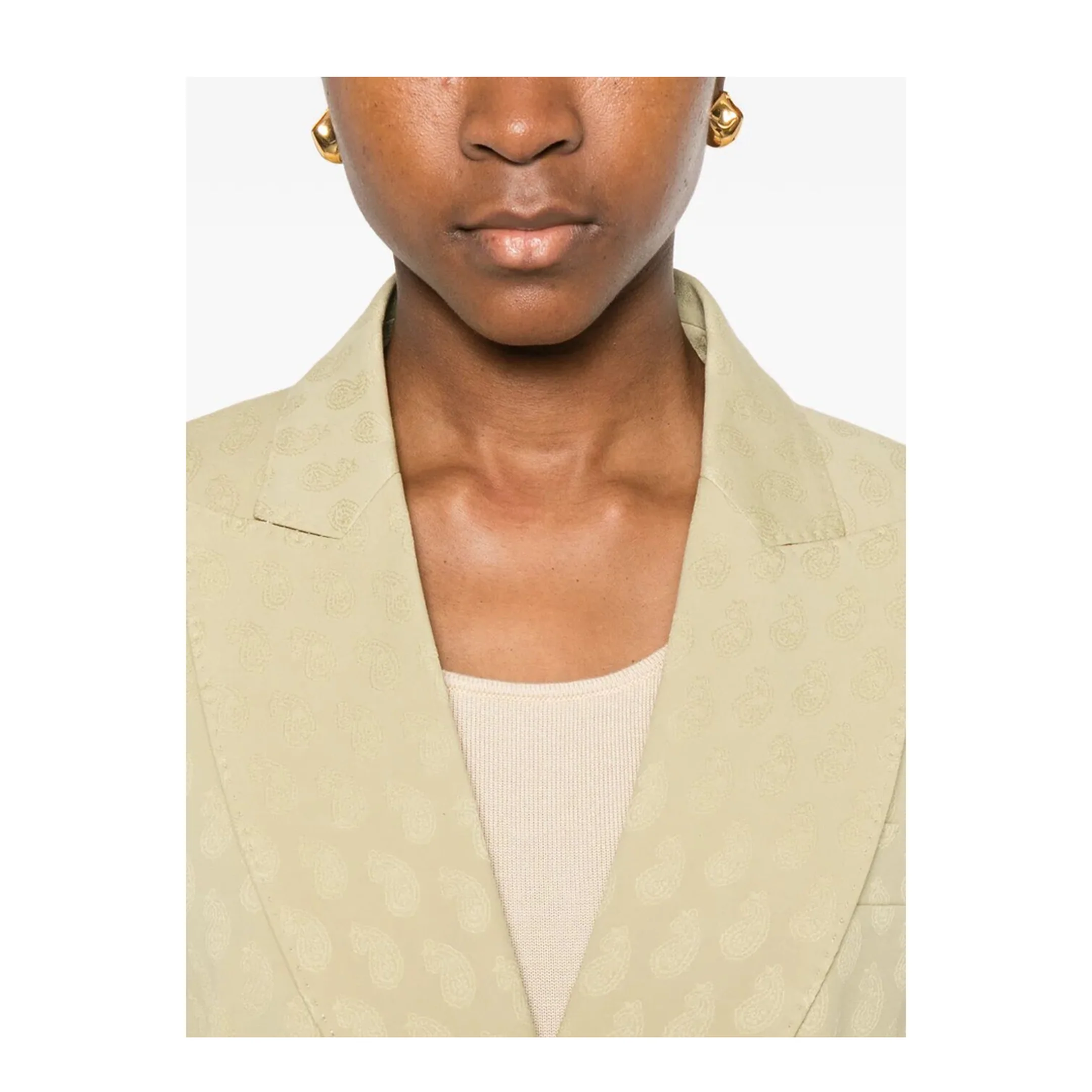 Paisley Pattern Double Breasted Blazer - Beige - Image 5