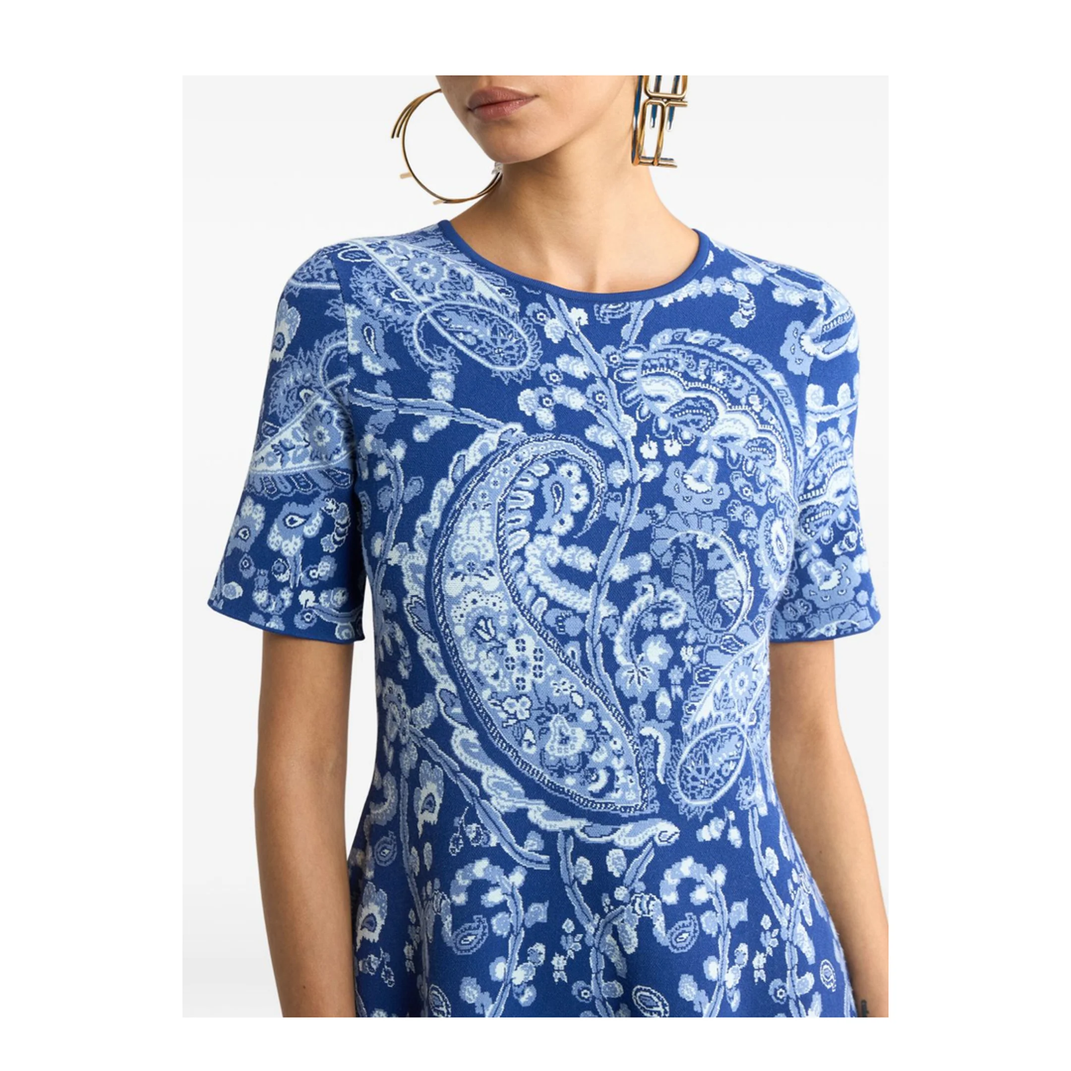 Floral Paisley Motif Dress Blue - Image 3