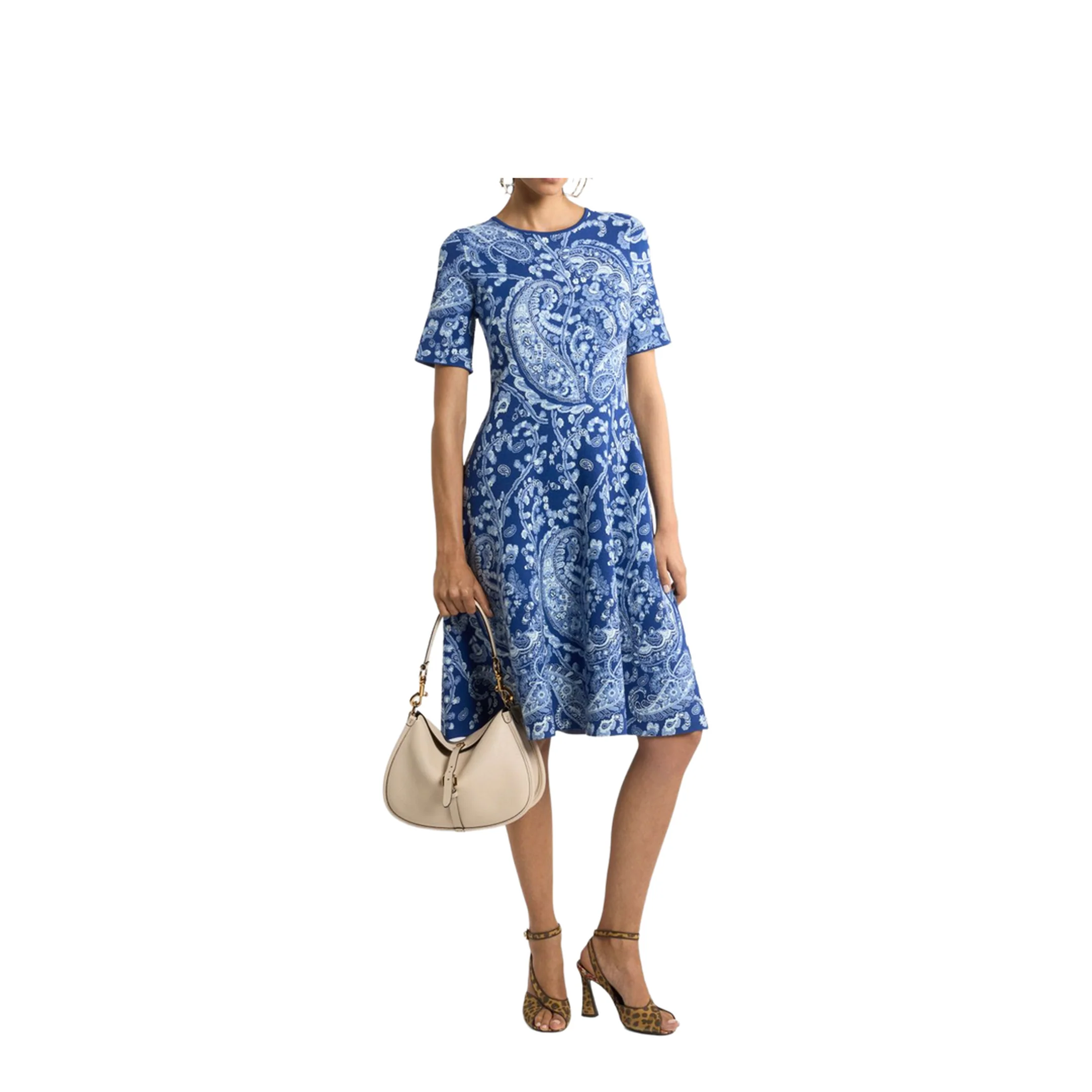 Floral Paisley Motif Dress Blue - Image 4