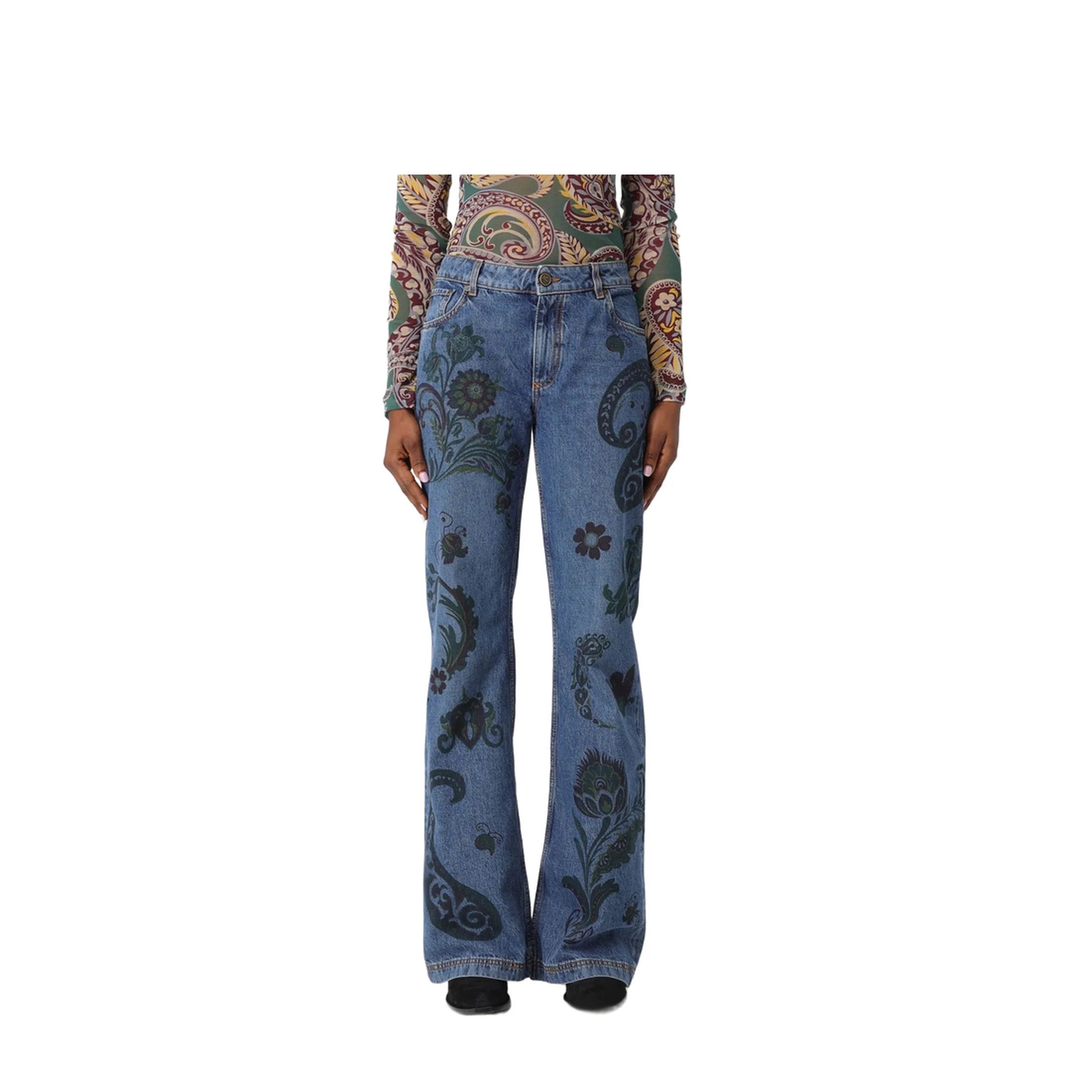 Flared Jeans Flower Bee Print - Image 4