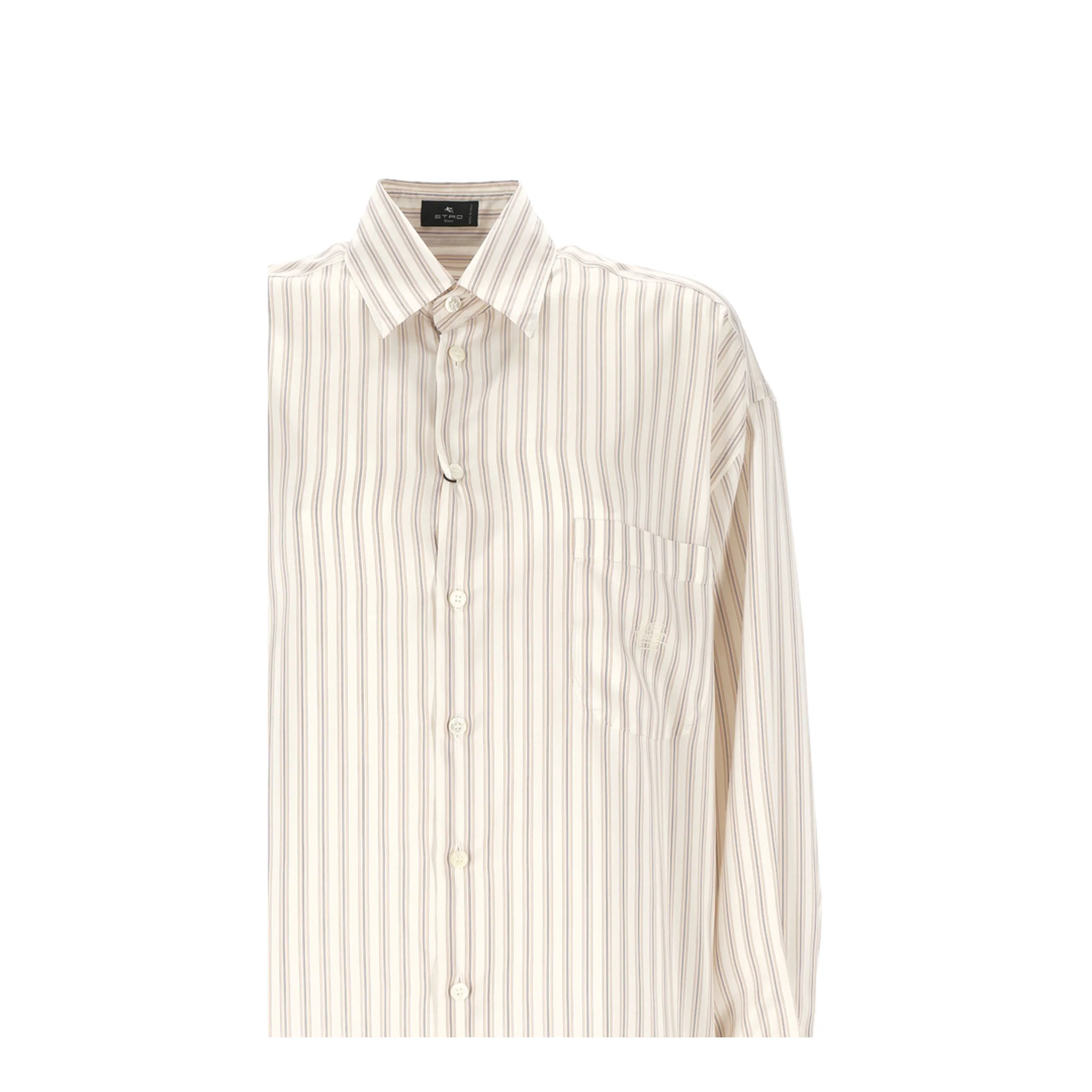 Oversized White Beige Striped Silk Shirt - Image 2