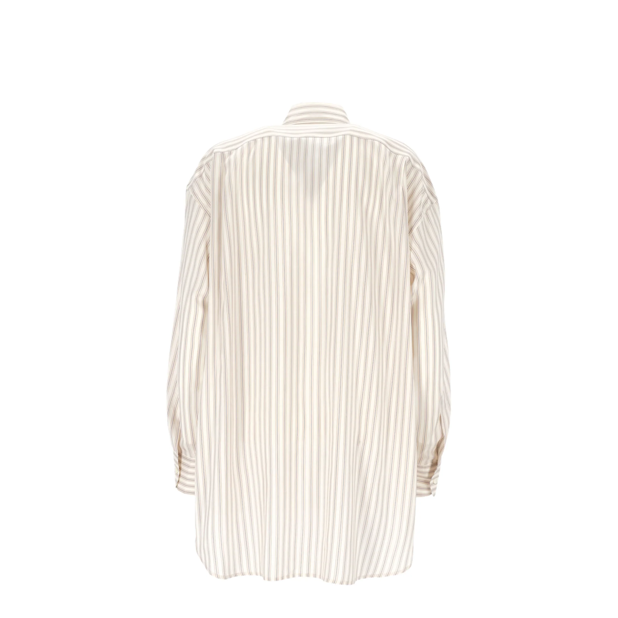 Oversized White Beige Striped Silk Shirt - Image 3
