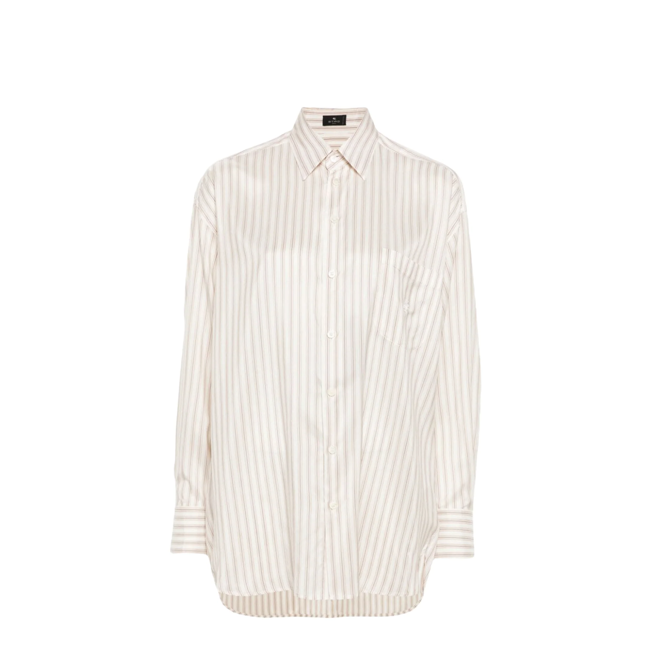 Oversized White Beige Striped Silk Shirt - Image 4