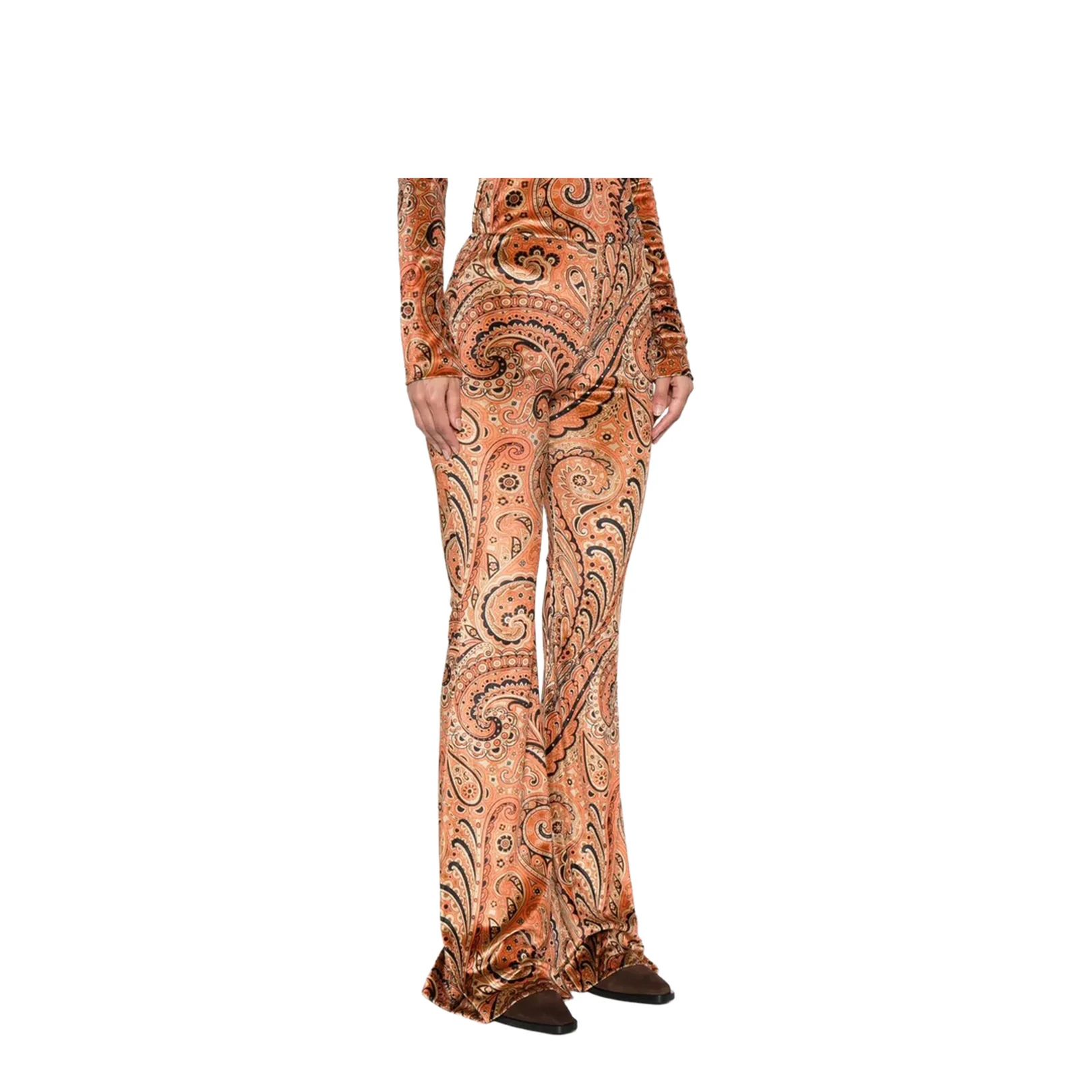 Paisley Print Flared Viscose Trousers - Image 3