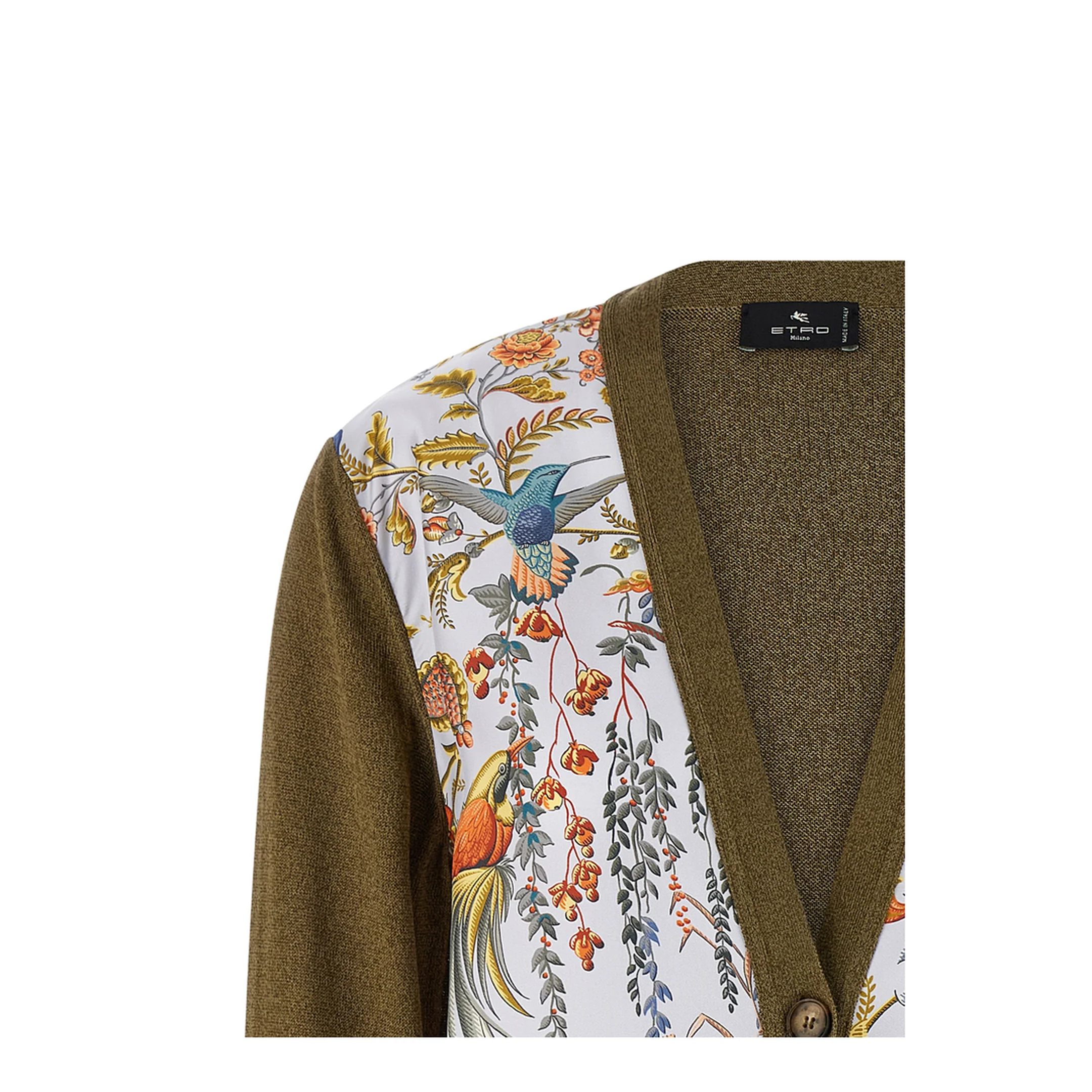 Paisley Printed Silk Insert Cardigan - Green - Image 3