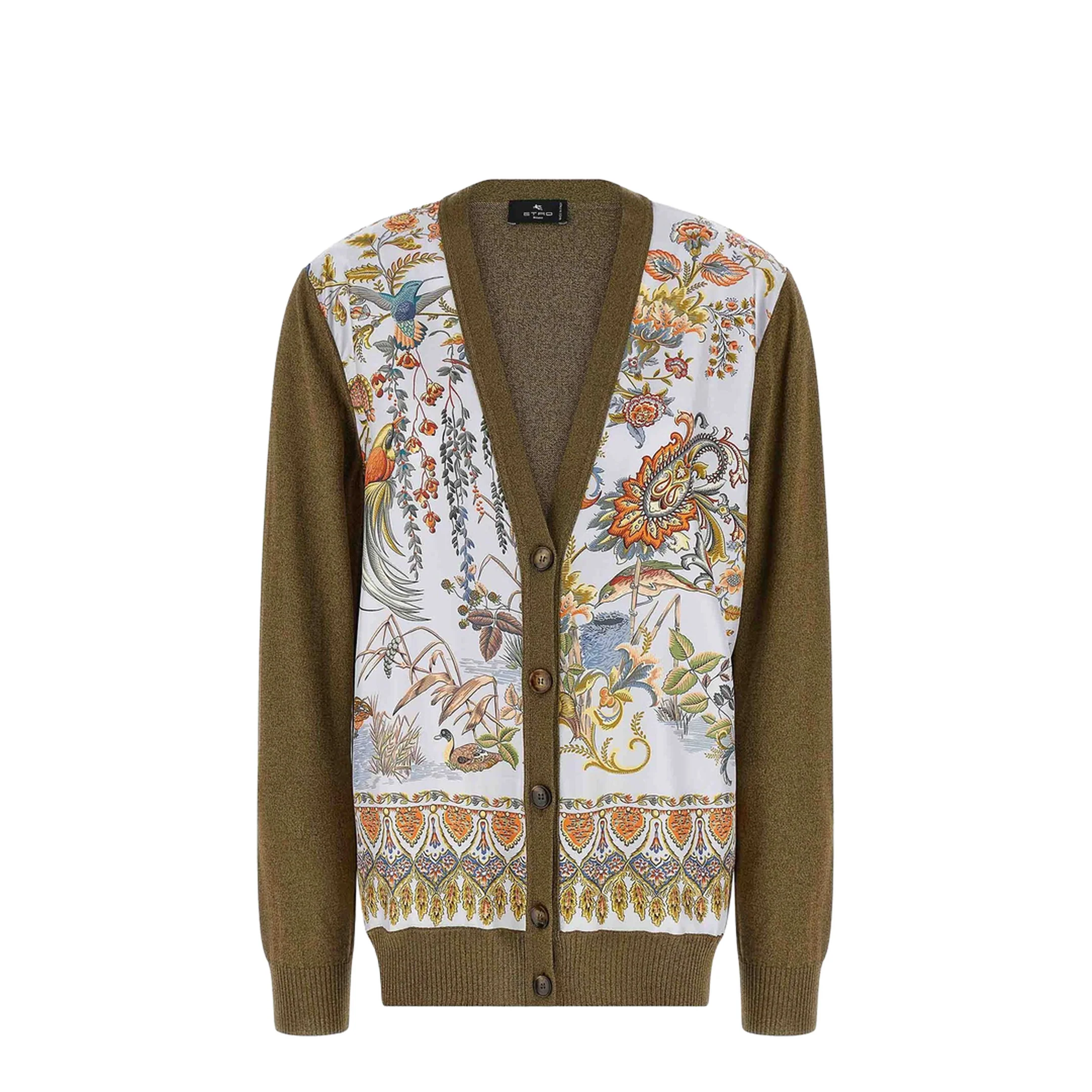 Paisley Printed Silk Insert Cardigan - Green - Image 5