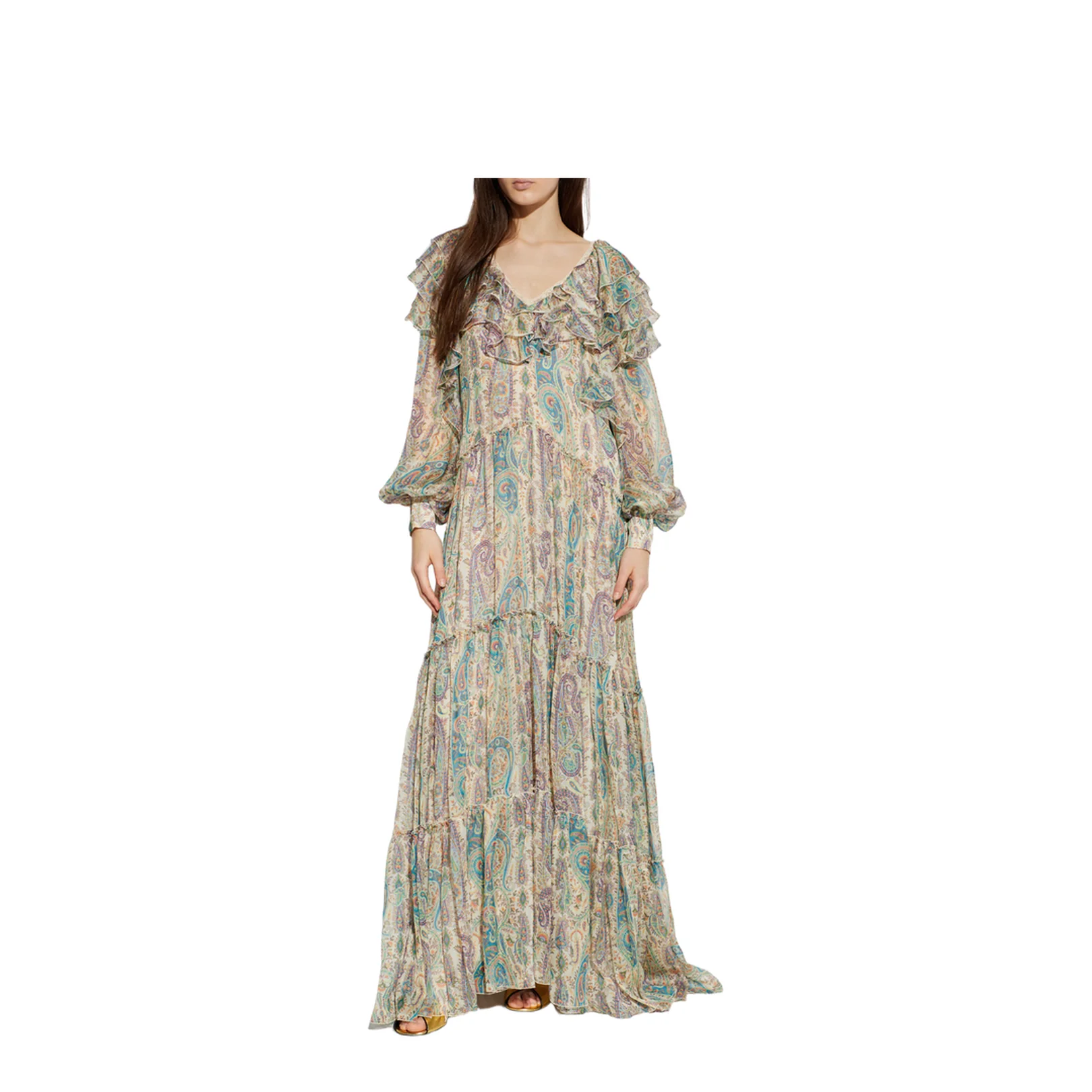 Long Silk Dress Floral Paisley - Image 3