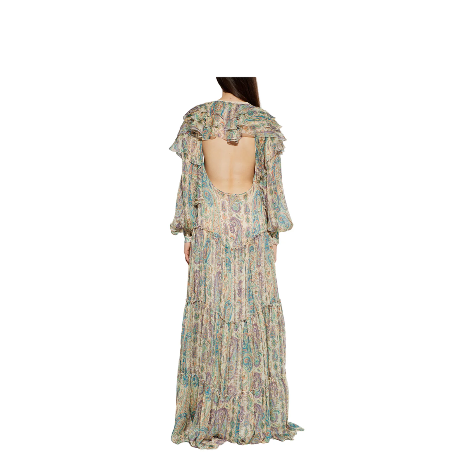 Long Silk Dress Floral Paisley - Image 4