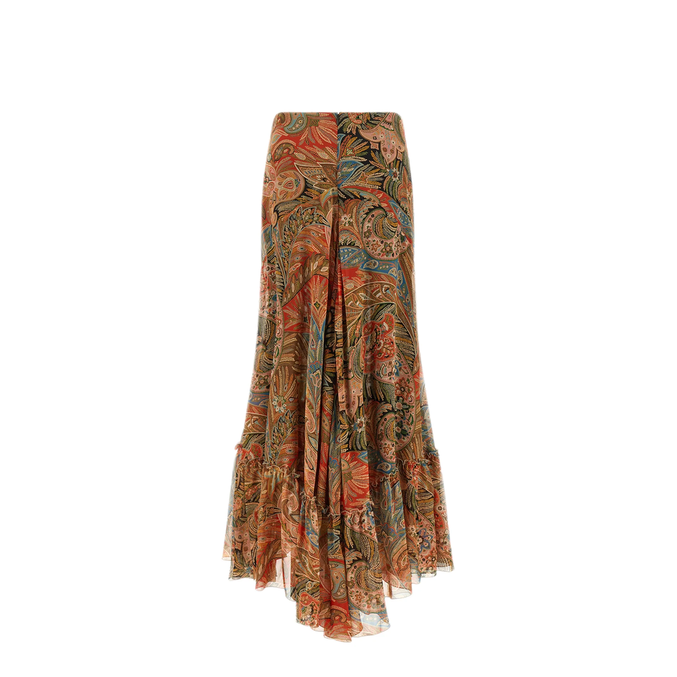 Silk Maxi Skirt with Flounce and Paisley Motif - Image 2