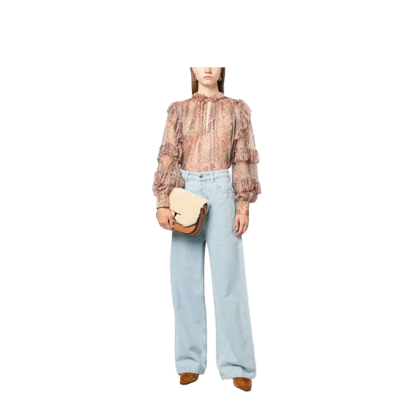 Silk Paisley Print Blouse With Ruffles In Pink - Image 4