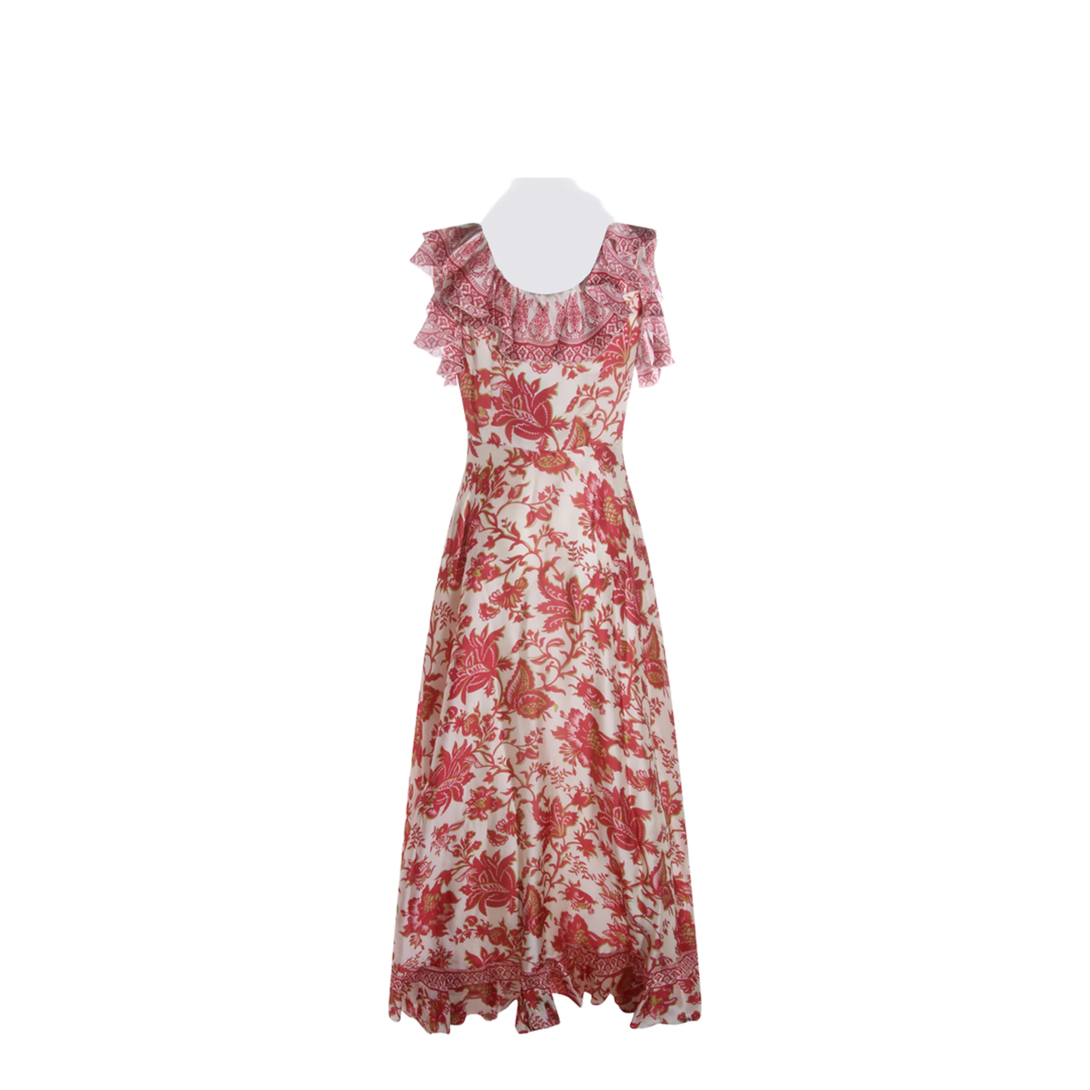 Floral Motif Silk Long Dress - Image 2