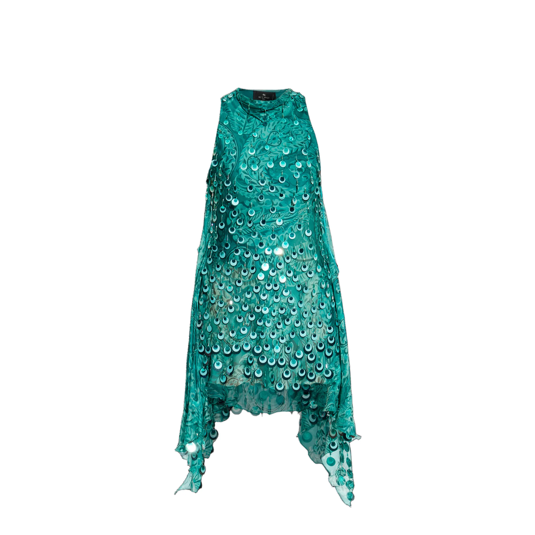 Silk Mini Dress Sequin Embroidery