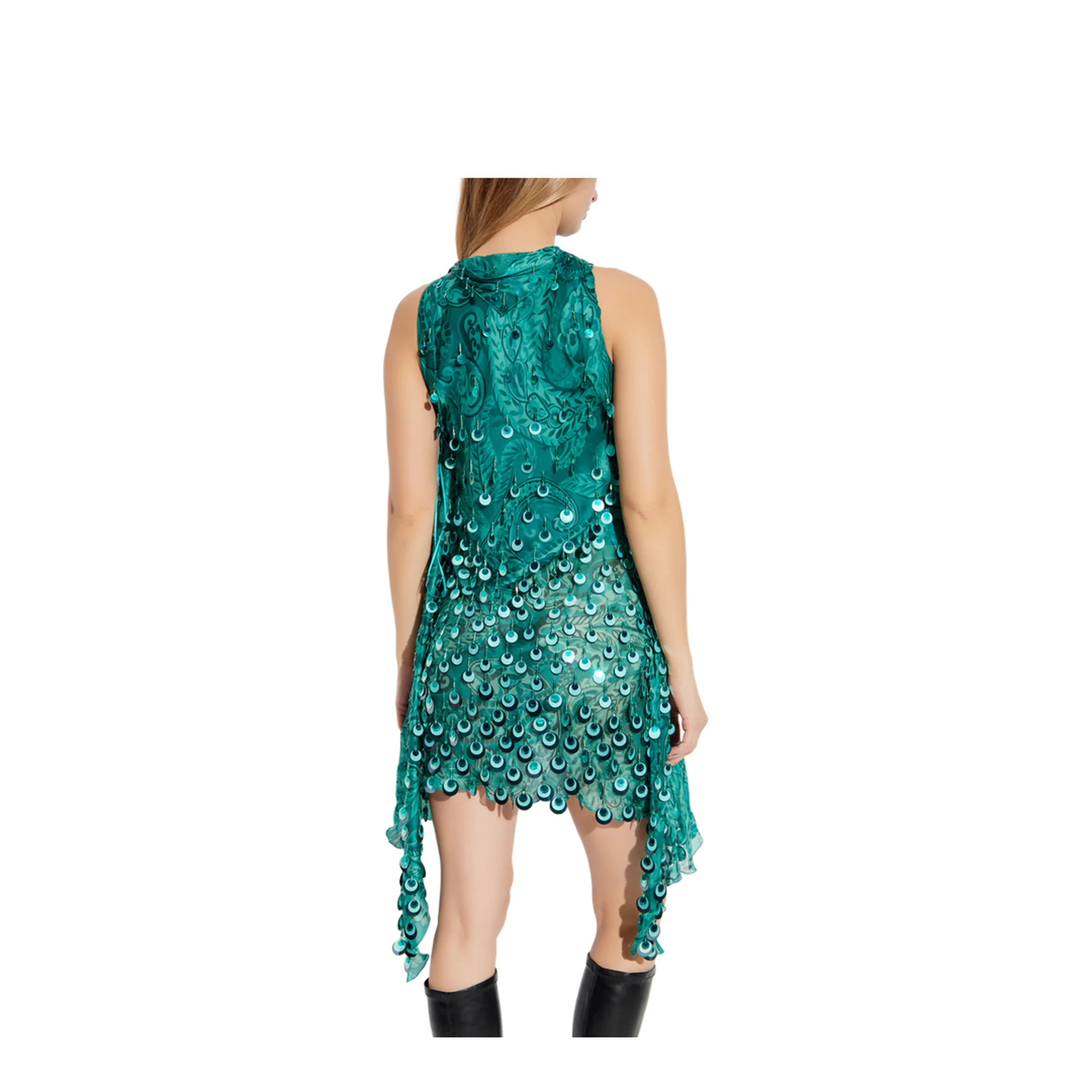 Silk Mini Dress Sequin Embroidery - Image 4