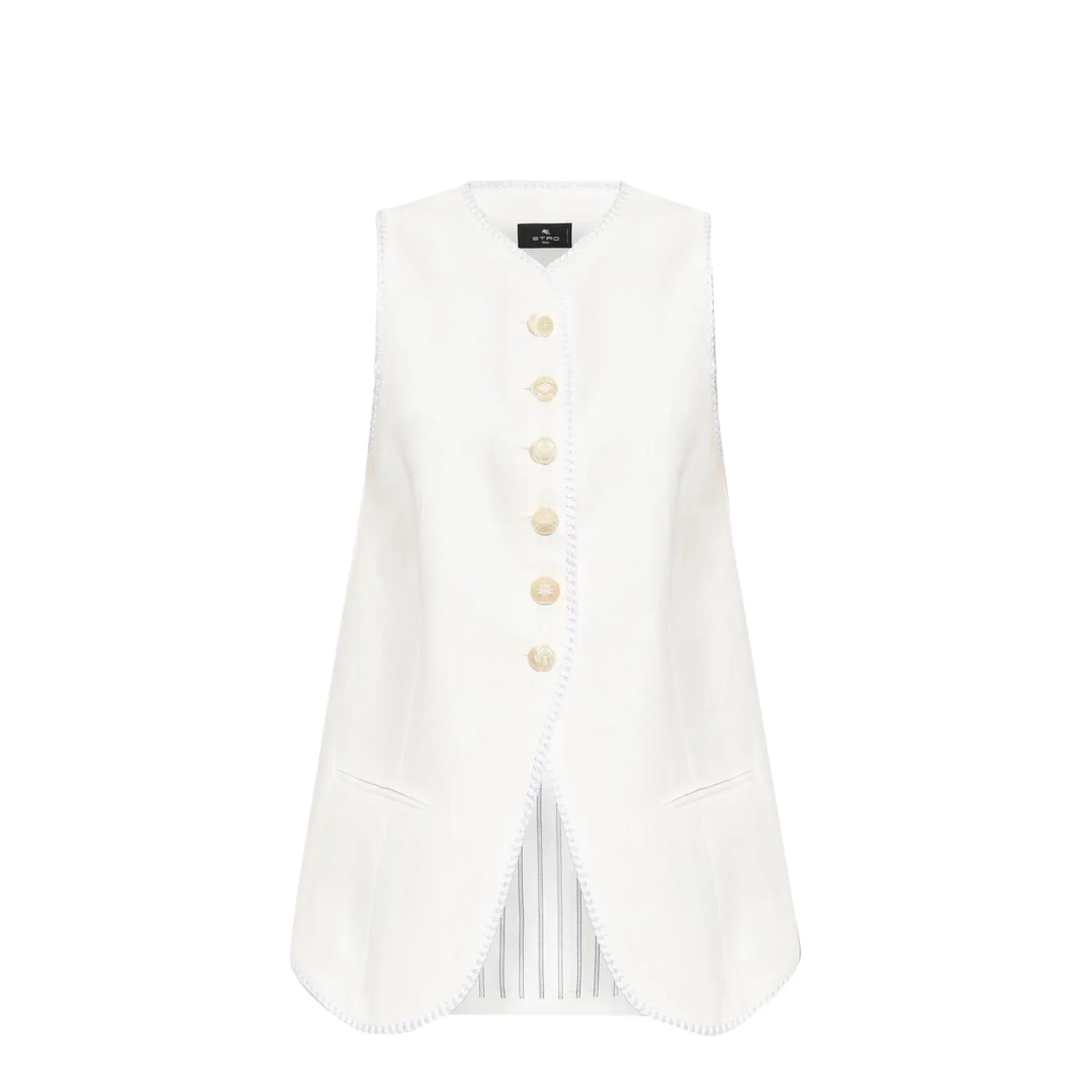 Button-Down Waistcoat With Trims White - Image 2