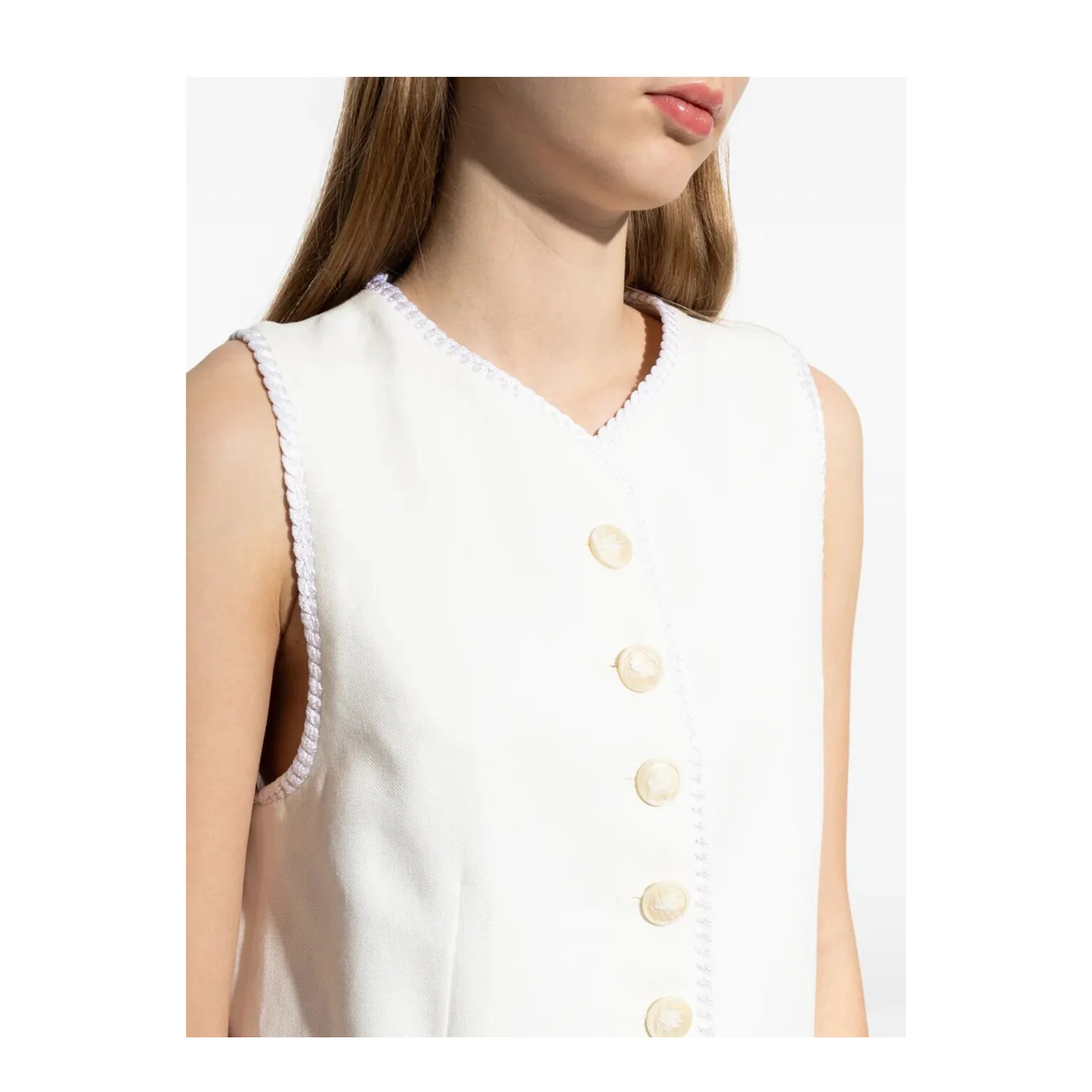 Button-Down Waistcoat With Trims White - Image 3