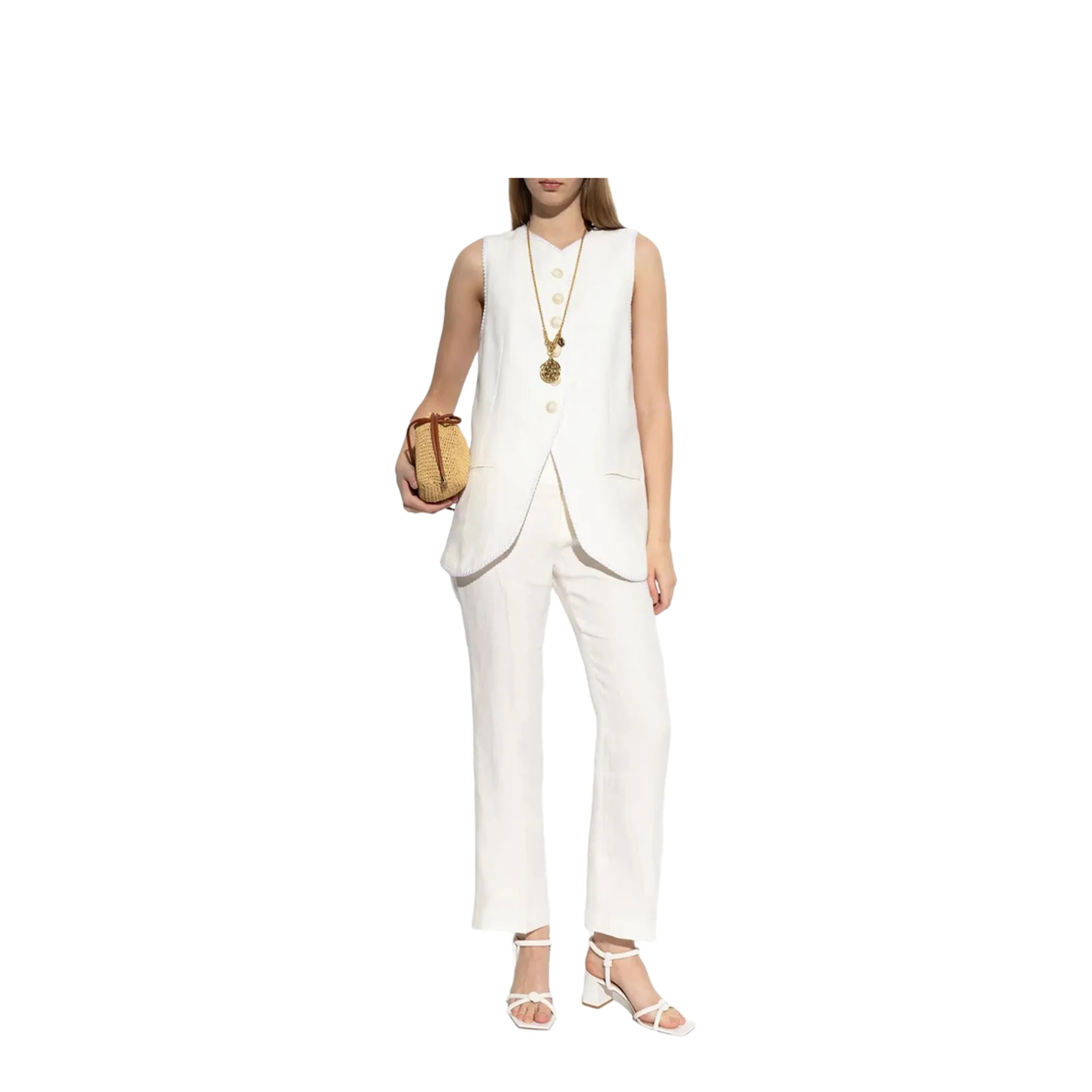 Button-Down Waistcoat With Trims White - Image 4