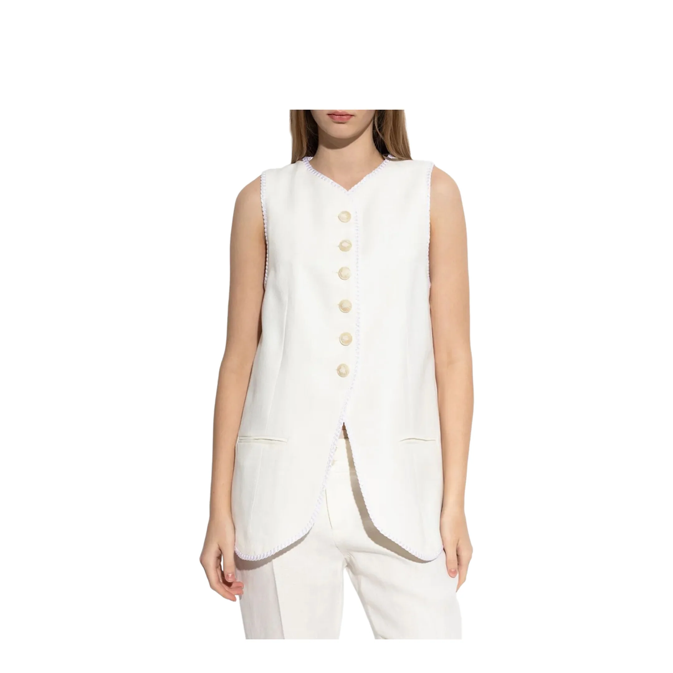 Button-Down Waistcoat With Trims White - Image 5