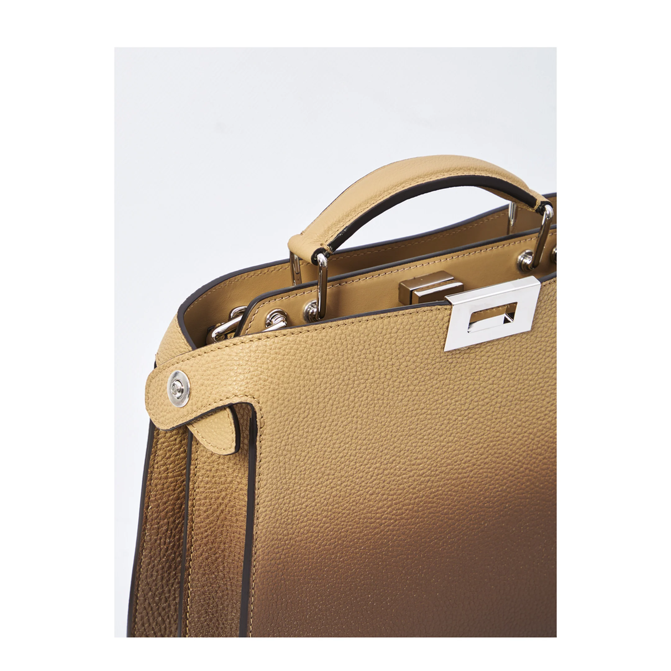 Peekaboo ISeeU Small Leather Shoulder Bags - Beige/Brown Gradient - Image 5
