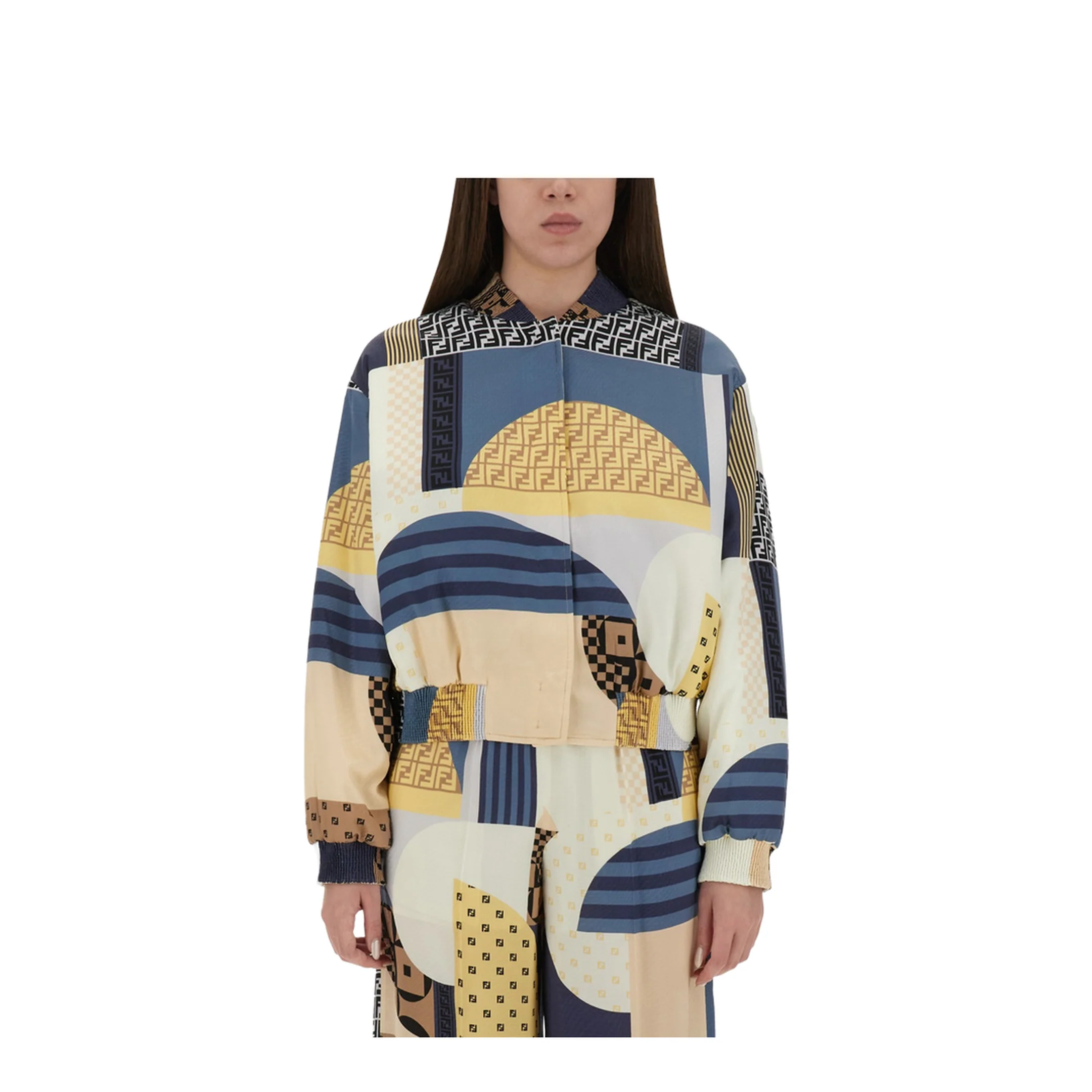 Silk Bomber Jacket with Patchwork Print