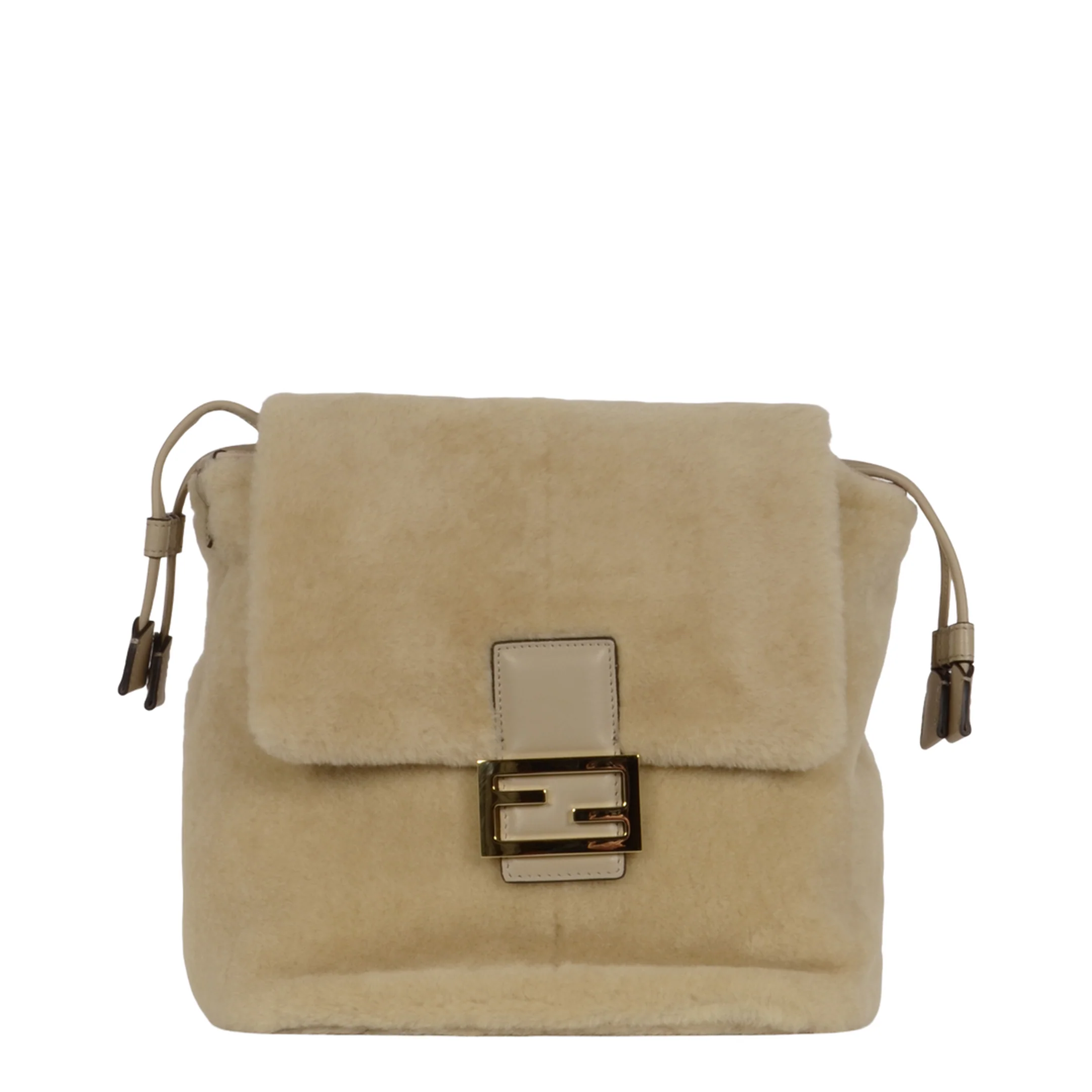 Drawstring Shearling Backpack - Beige - Image 2
