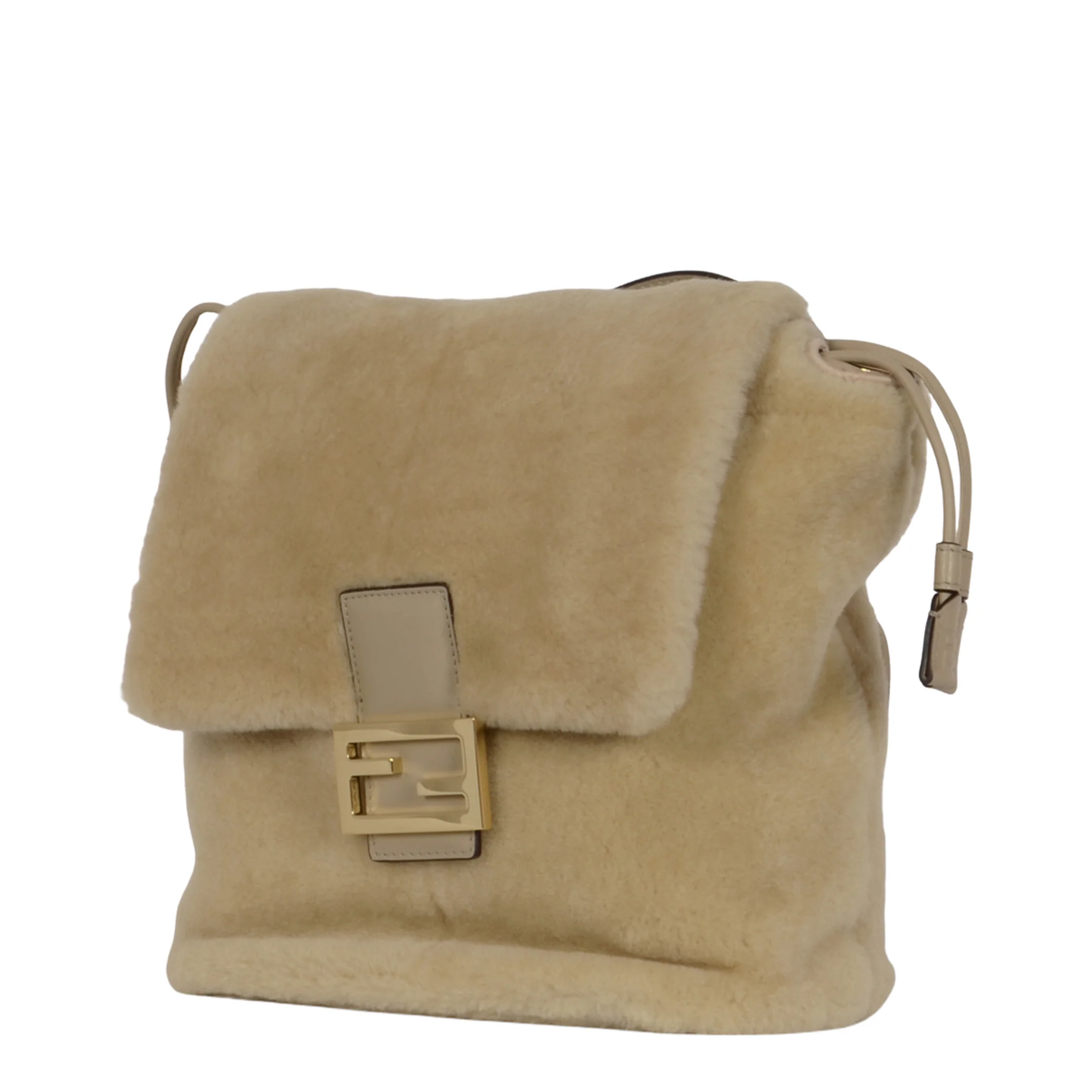 Drawstring Shearling Backpack - Beige - Image 3