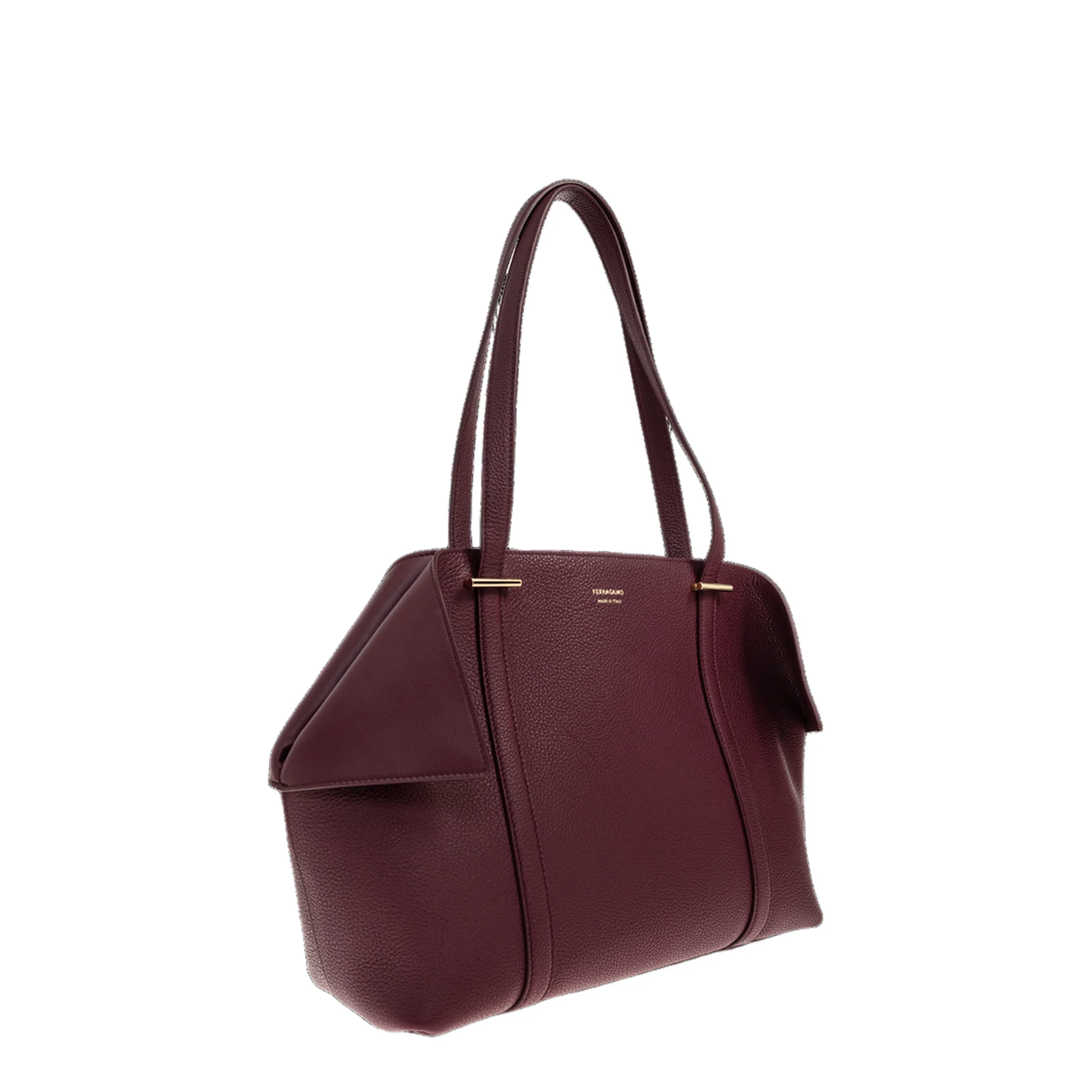 Folded Large Leather Tote Bag - Plum - Image 3