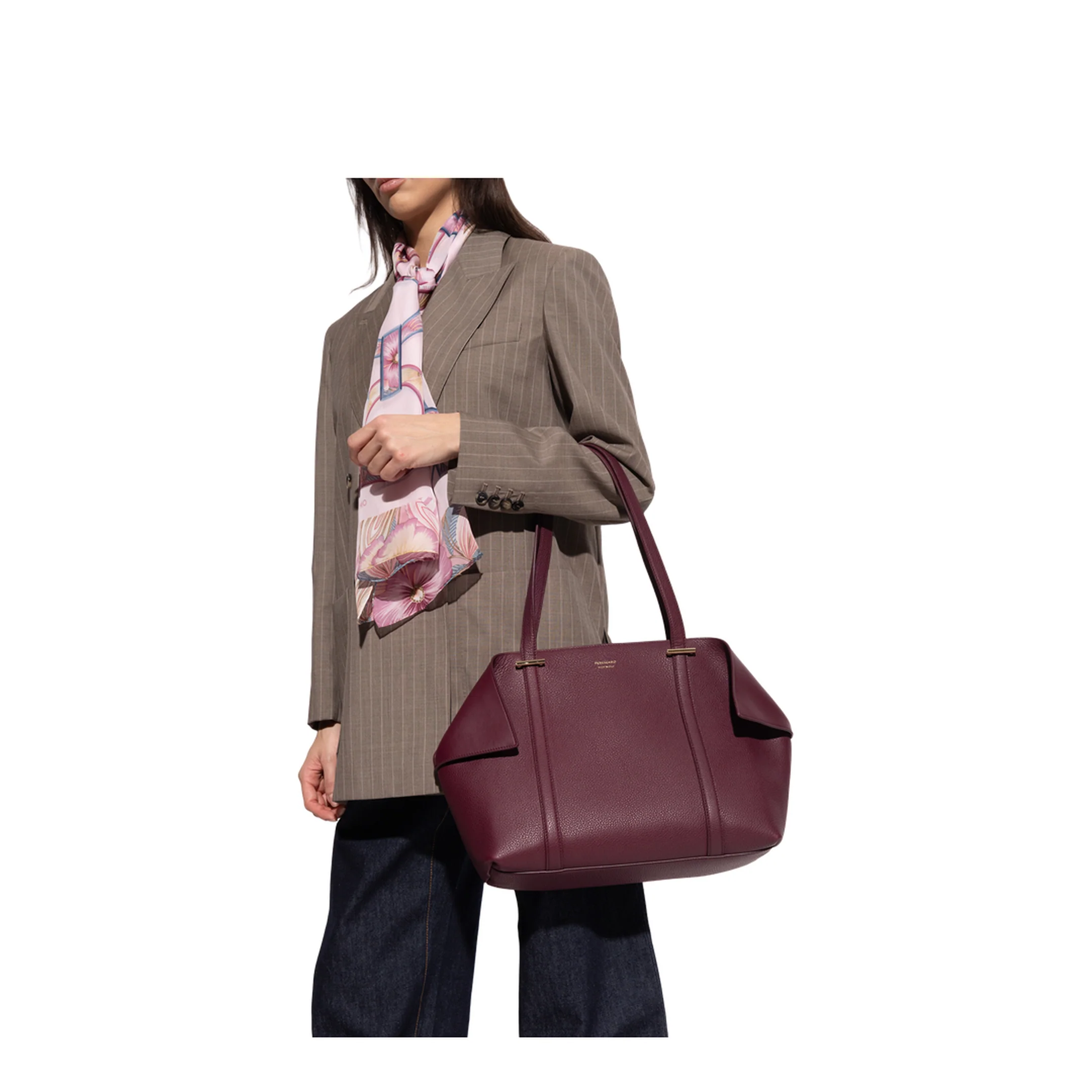 Folded Large Leather Tote Bag - Plum - Image 5
