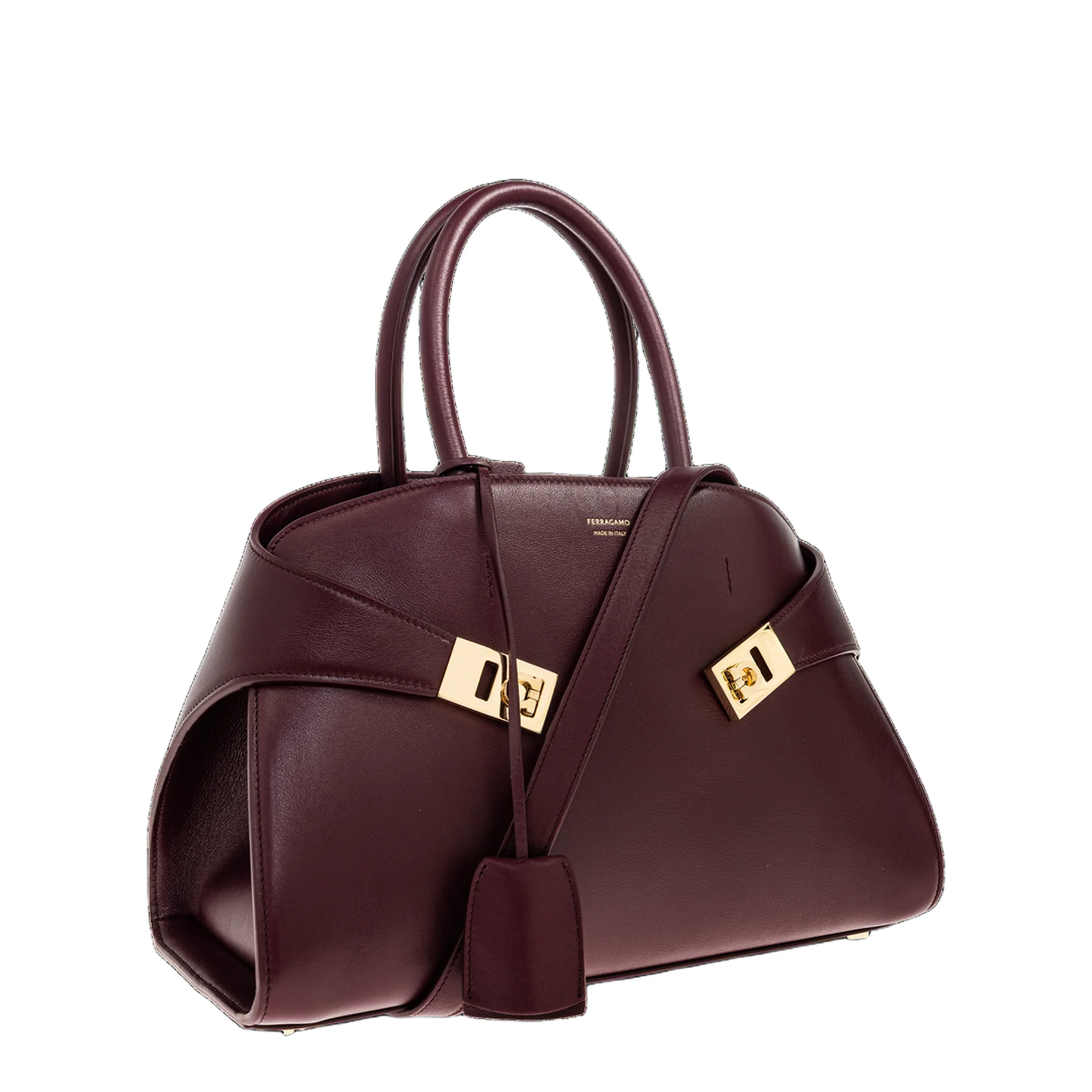 Hug Medium Leather Handbag - Plum - Image 3