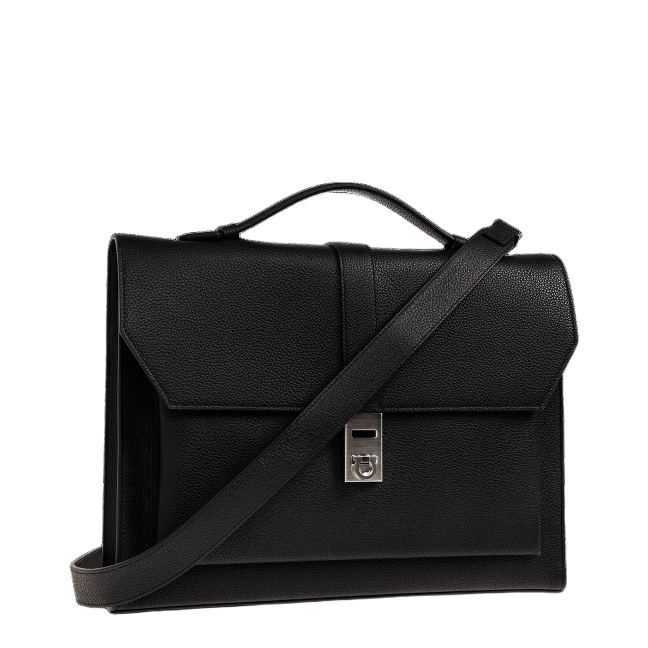 Hug Leather Briefcase - Black - Image 4