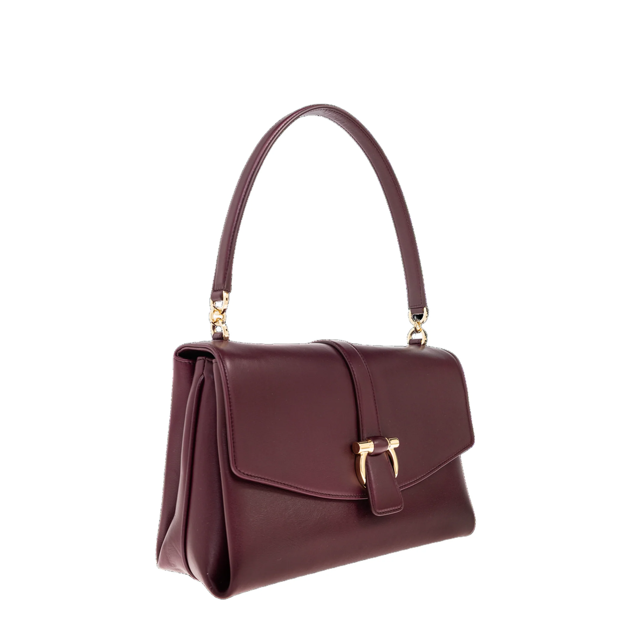Front Flap Small Leather Shoulder Bag - Plum - Image 3