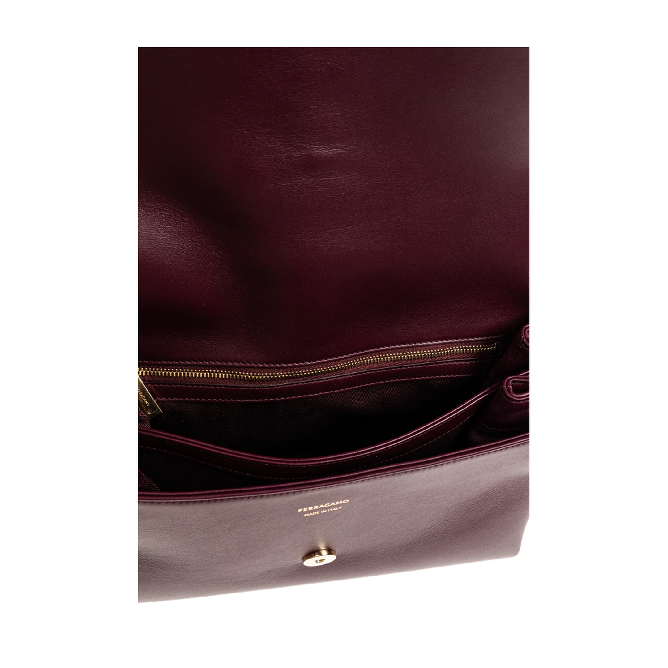 Front Flap Small Leather Shoulder Bag - Plum - Image 4