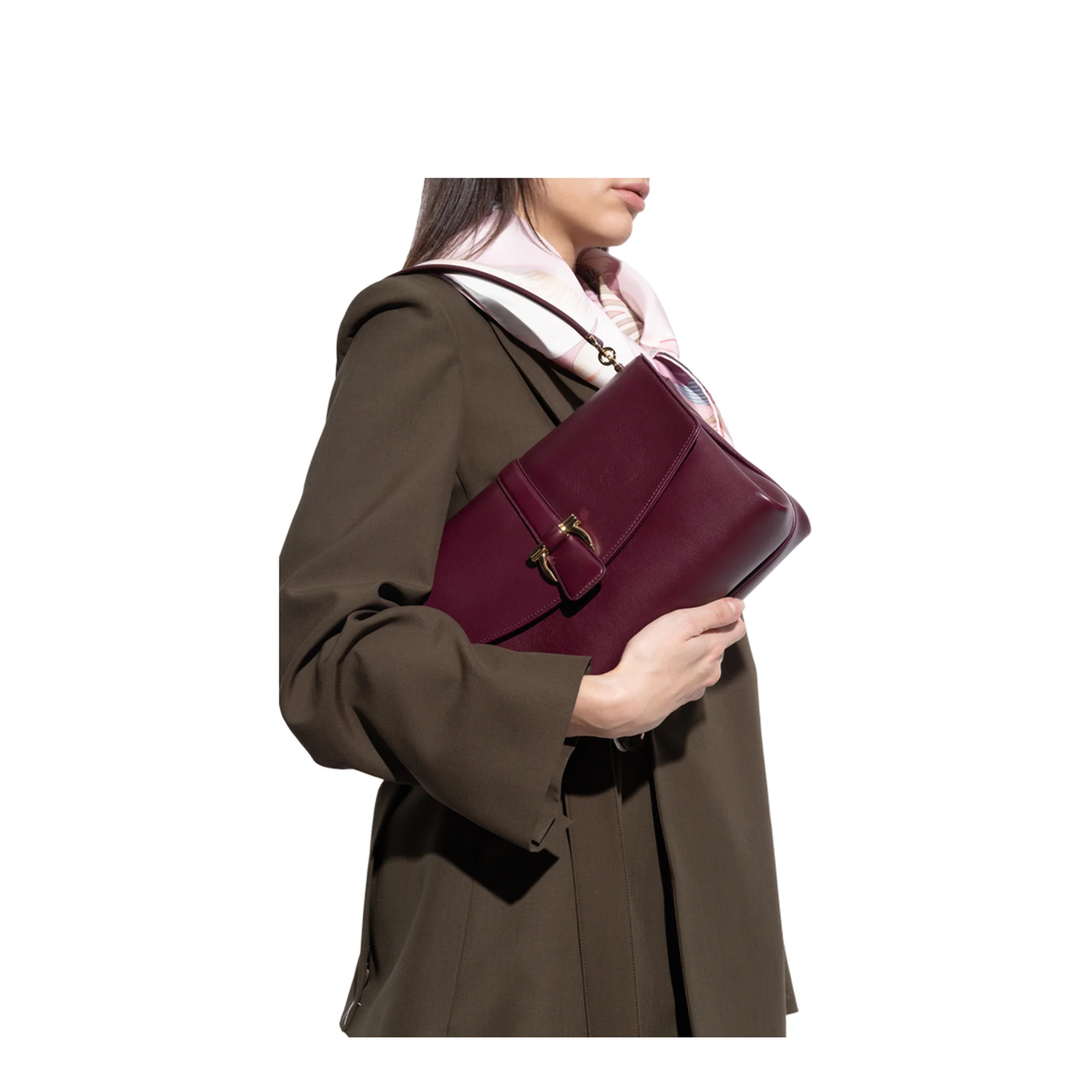 Front Flap Small Leather Shoulder Bag - Plum - Image 5