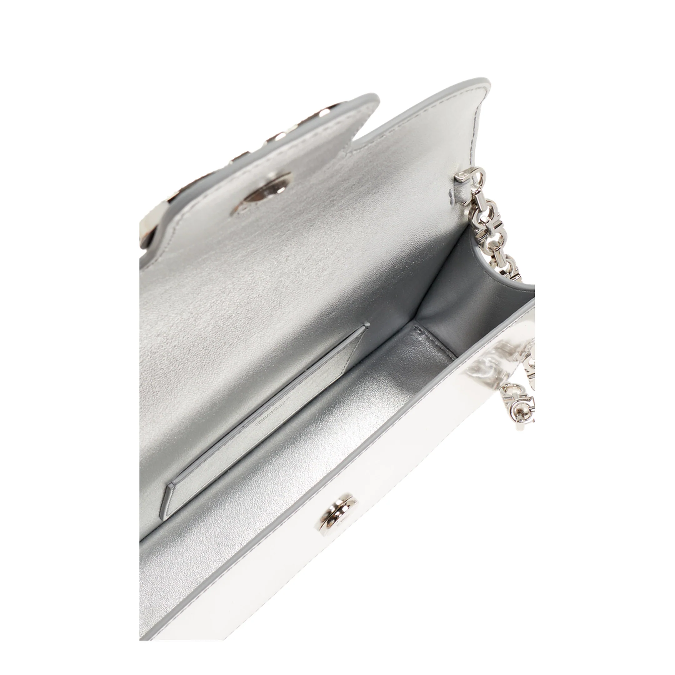 Double Gancini Mini Leather Clutch Bag - Silver - Image 4