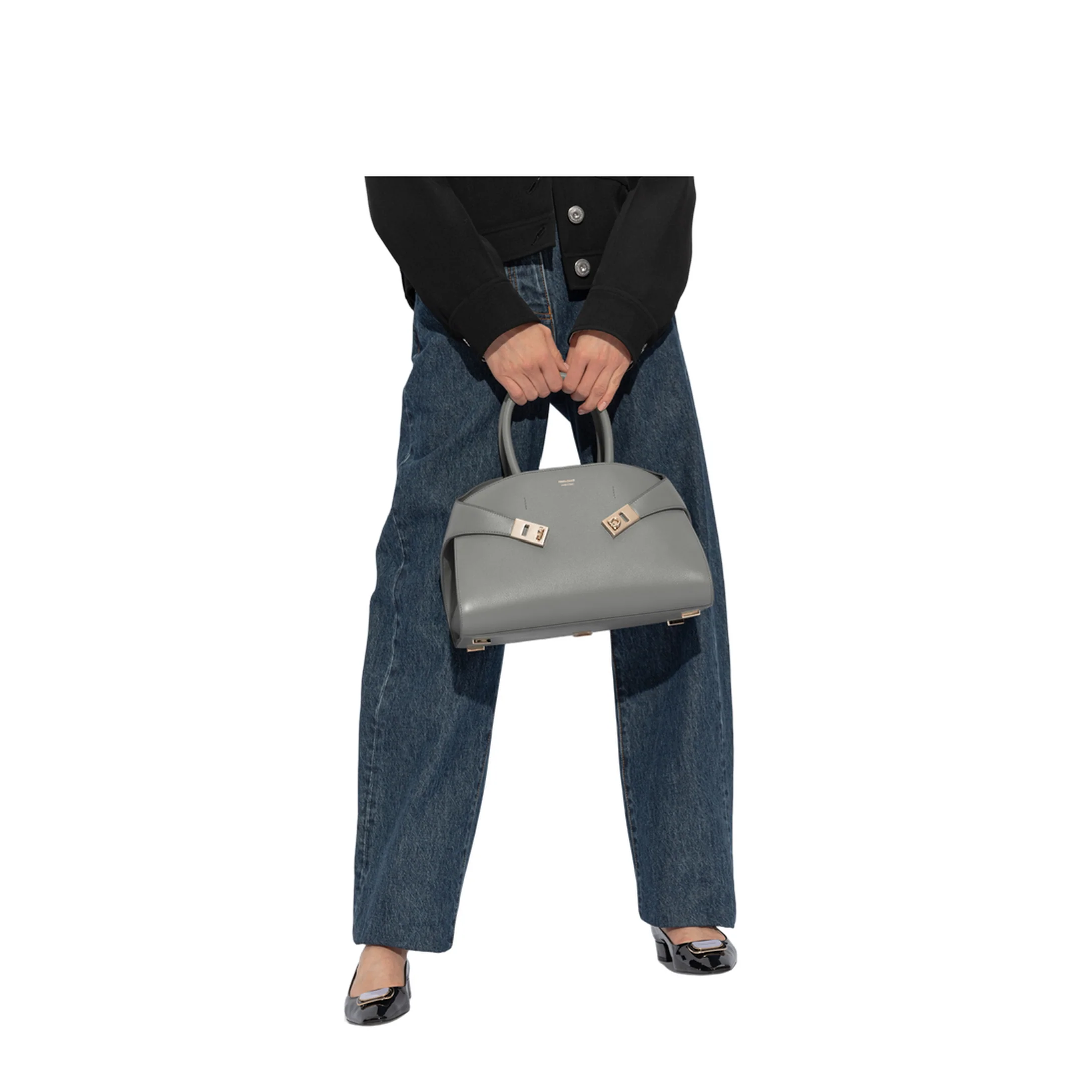 Hug Medium Leather Handbag - Ash Grey - Image 2