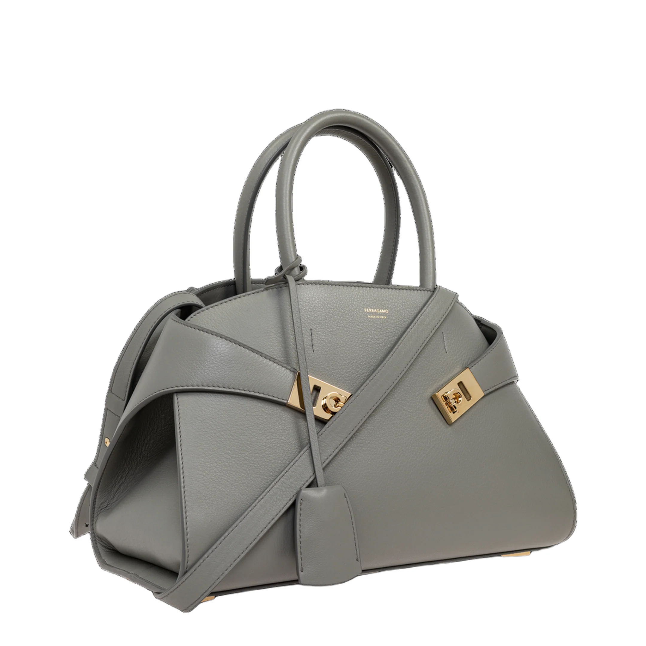 Hug Medium Leather Handbag - Ash Grey - Image 4